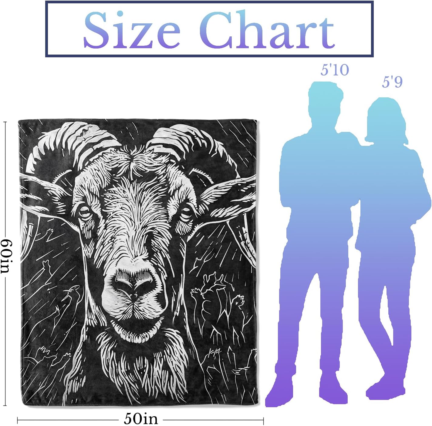 Goat Flannel Throw Blanket 50x60 Inch, Bold Black and White Mountain Sheep Blankets Soft Cozy Fleece Throws for Animal Lover Bed Sofa Dorm Living Room Rustic Home Decor Gifts