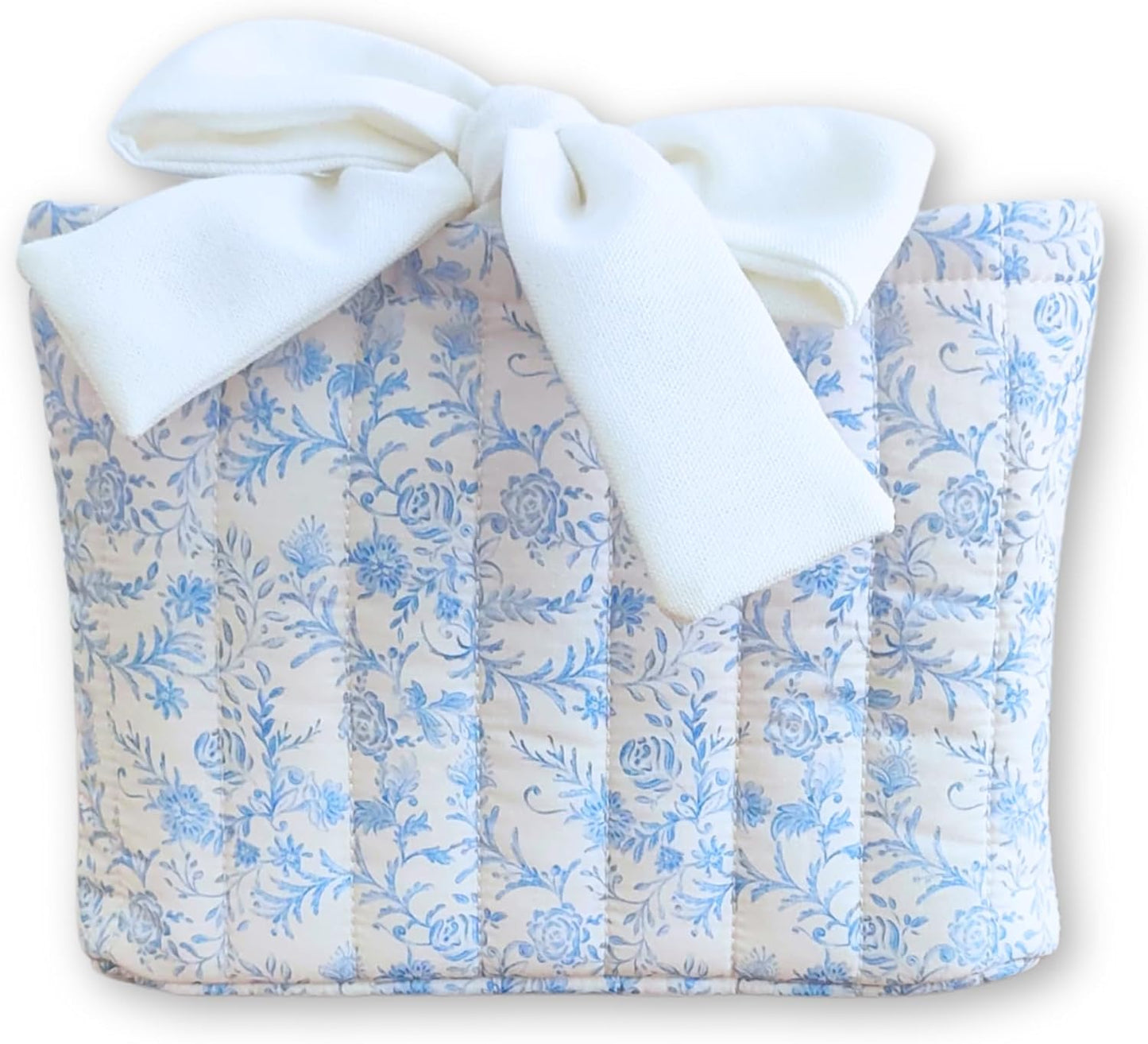 Vintage Floral Book Sleeve with Bow – Bible Cover for Women, Padded Cotton Book Pouch with Velvet Lining – Fits Standard Size Bibles and Books (Blue Vintage, Meduim)