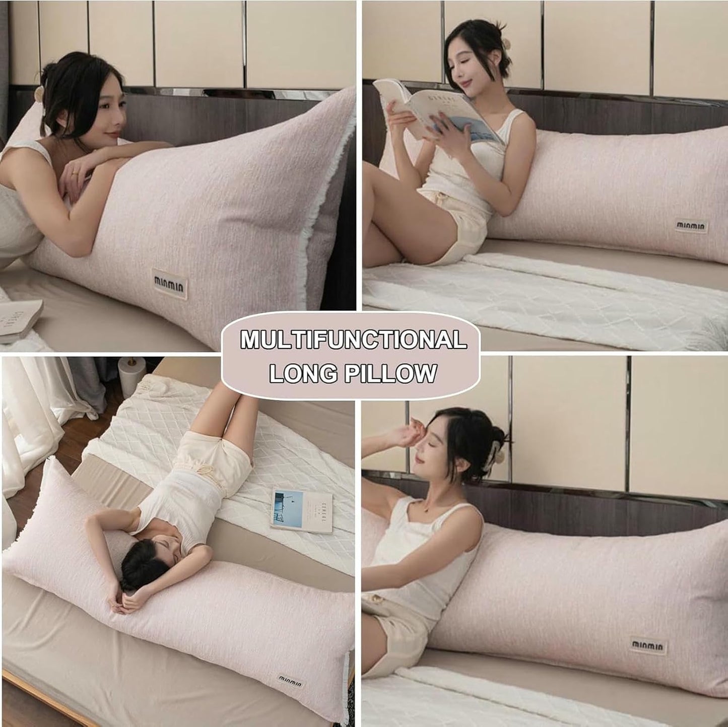 Long Headboard Pillow Bed Support Cushion Reading Rest Pillow,Large Bolster Wedge Positioning Backrest Removable Pillow for Dorm Daybed Bunk Bed,Pink,Full/47iches
