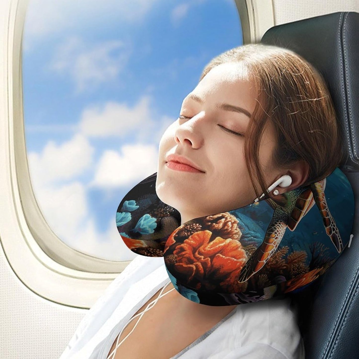 Sea Turtles Diamond Painting Neck Pillow Memory Foam U Shaped Pillows Portable Pillows for Shoulder Travel Head Support Pillow with Concealed Zipper for Airplane Car Home Office