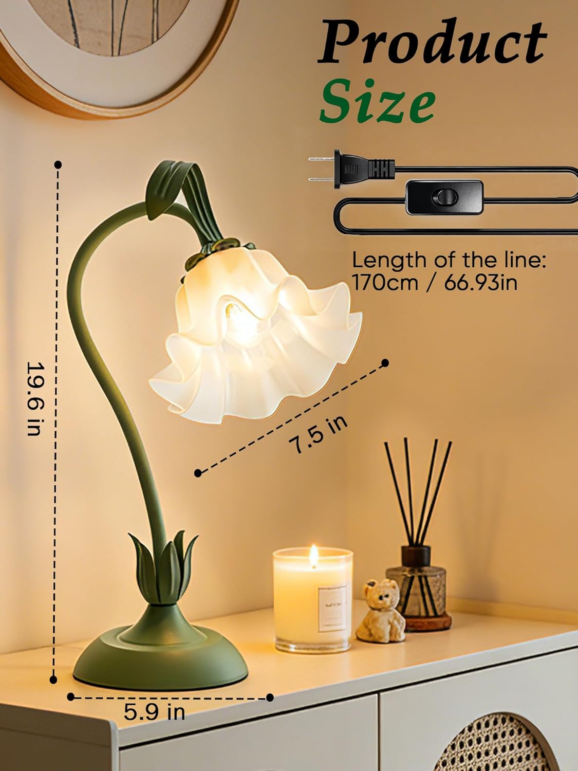 Flower Table Lamp Bedside Lamps LED Reading Light,3 Color Modes Cute Small Lamp,Vintage Flower Lamp Nightstand Lamp Kawaii Table Lamp for Bedroom Living Room Office Dorm Desk Home Decor(Green lamp)