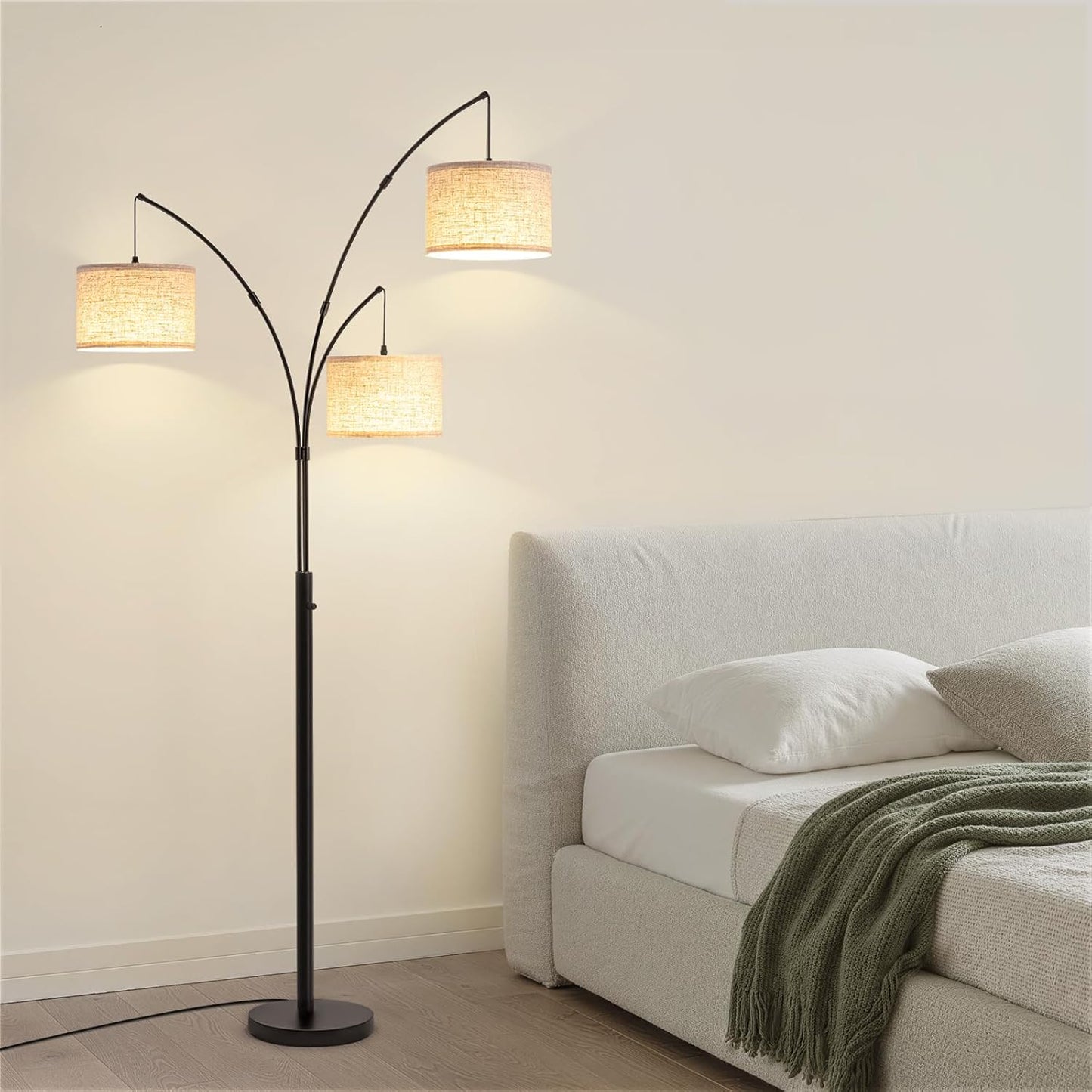 Netin Arc Floor Lamp with Remote, 3 Light Floor Lamp for Living Room Bright Lighting, 3 Color Temperature, Dimmable Tall Standing Lamp, Mid Century Tree Floor Lamp for Bedroom Office