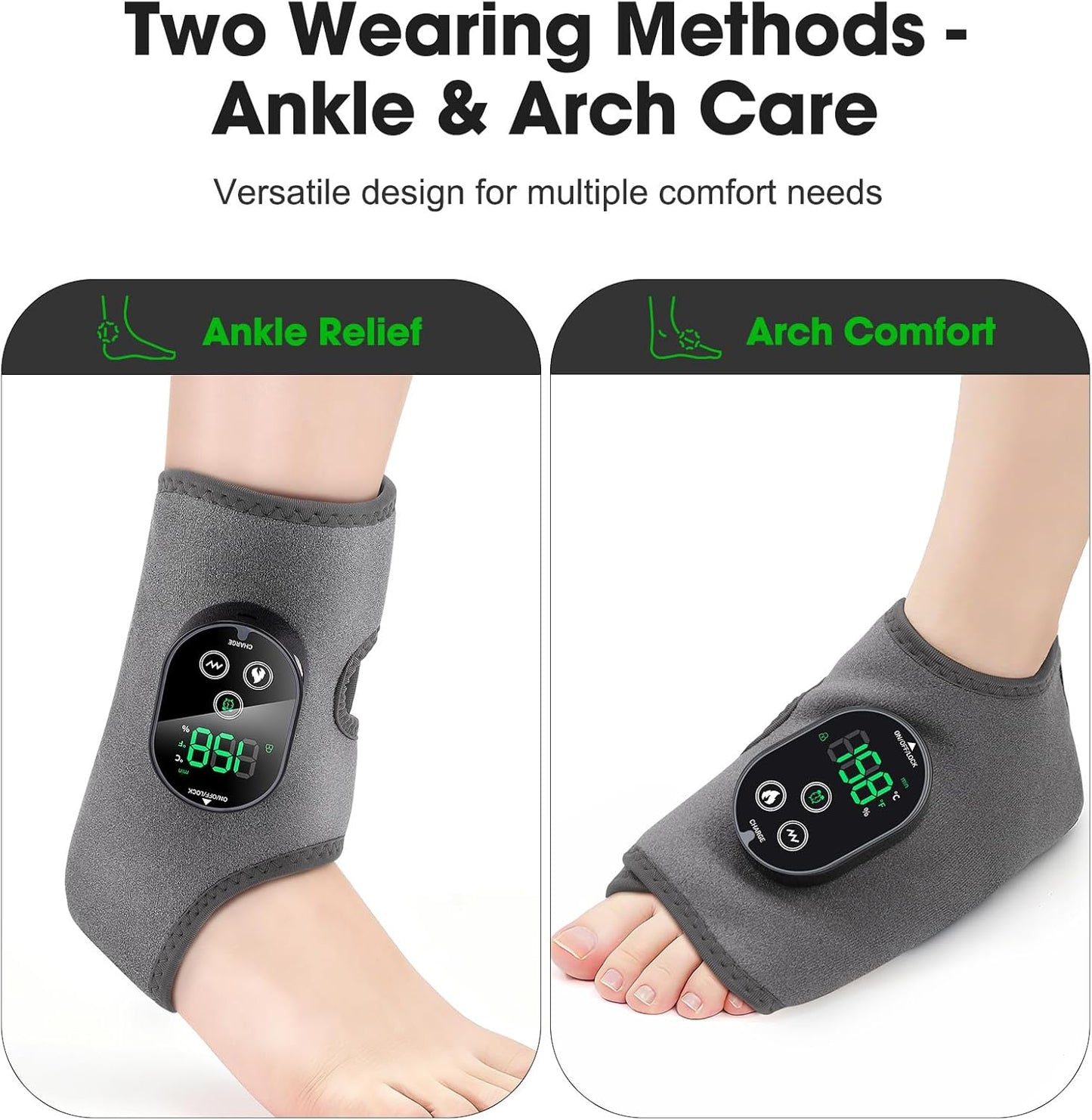 Cordless Foot Ankle Massager for Pain Relief, Ankle Heating Pad with Massage, Foot Massager with Heat, Adjustable Timer, 6 Heat Levels, 3 Vibration Modes, Single One
