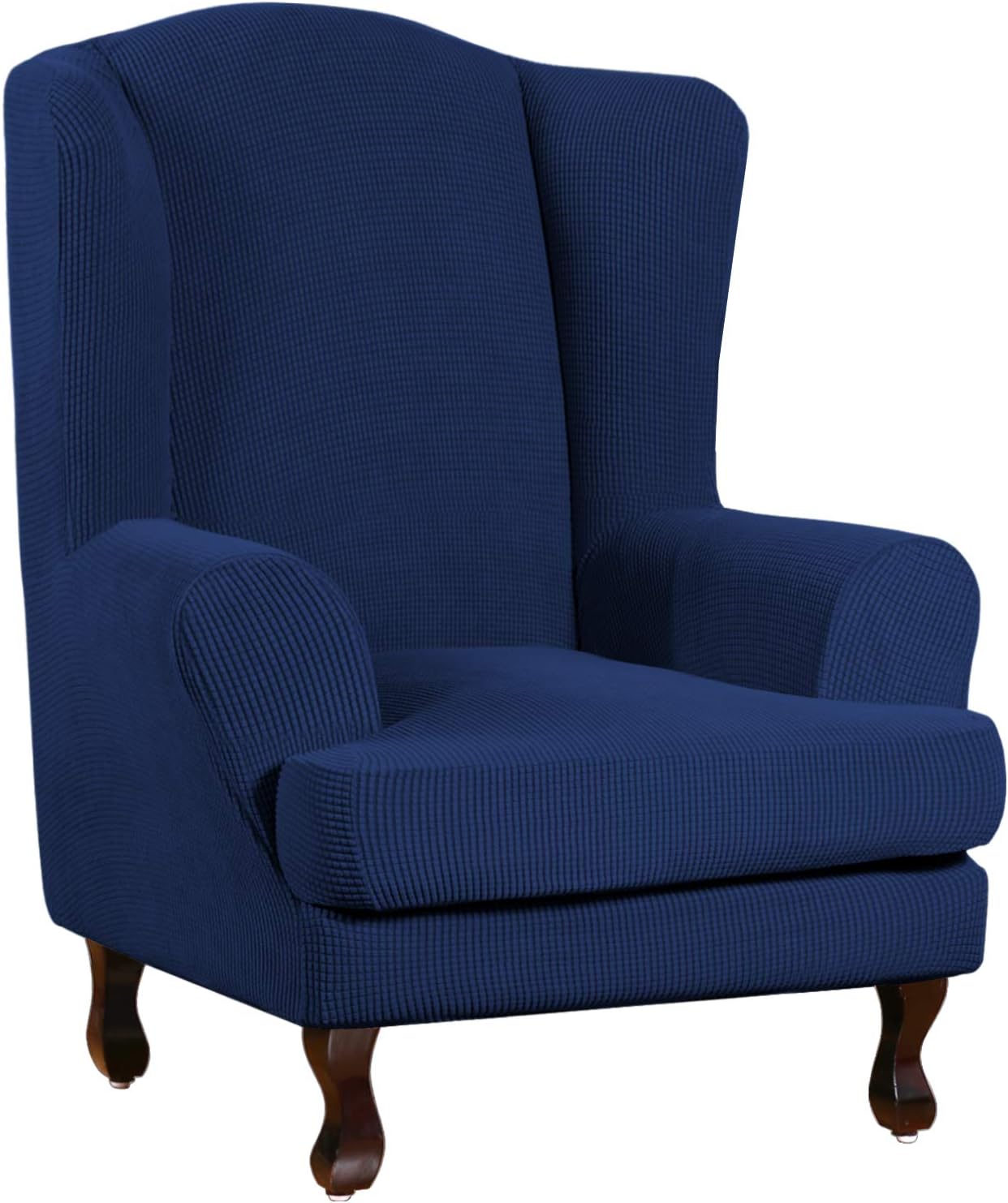 Turquoize Wingback Chair Covers 2 Piece Wing Chair Slipcover Stretch Slipcovers for Wingback Chairs Wing Chair Cover Spandex Jacquard Fabric with Elastic Bottom Non-Slip Furniture Cover, Navy