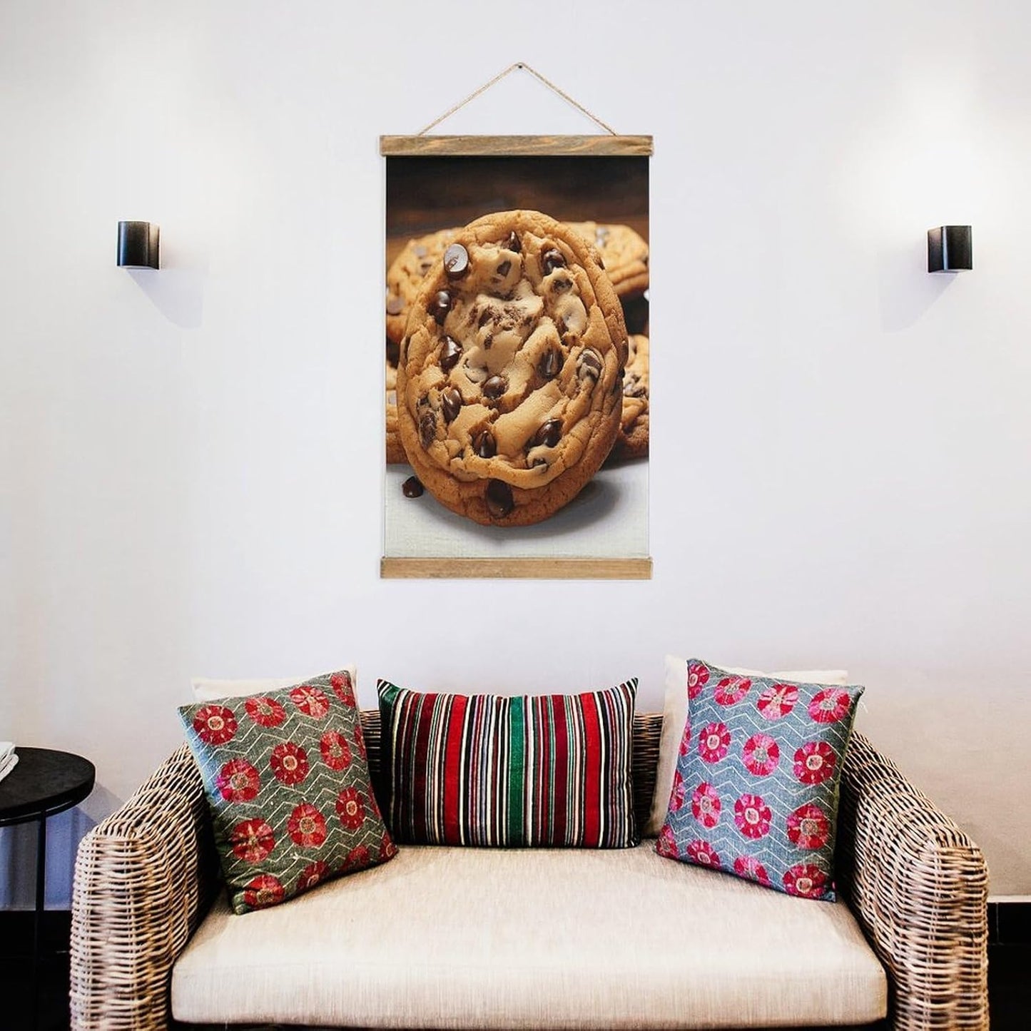 Vintage Chocolate Cookie Poster with Wooden Frame Personalized Linen Hanging Scroll Painting Rustic Wall Hanging Illustrative Modern Artwork Decor for Home Living Room Bedroom Office