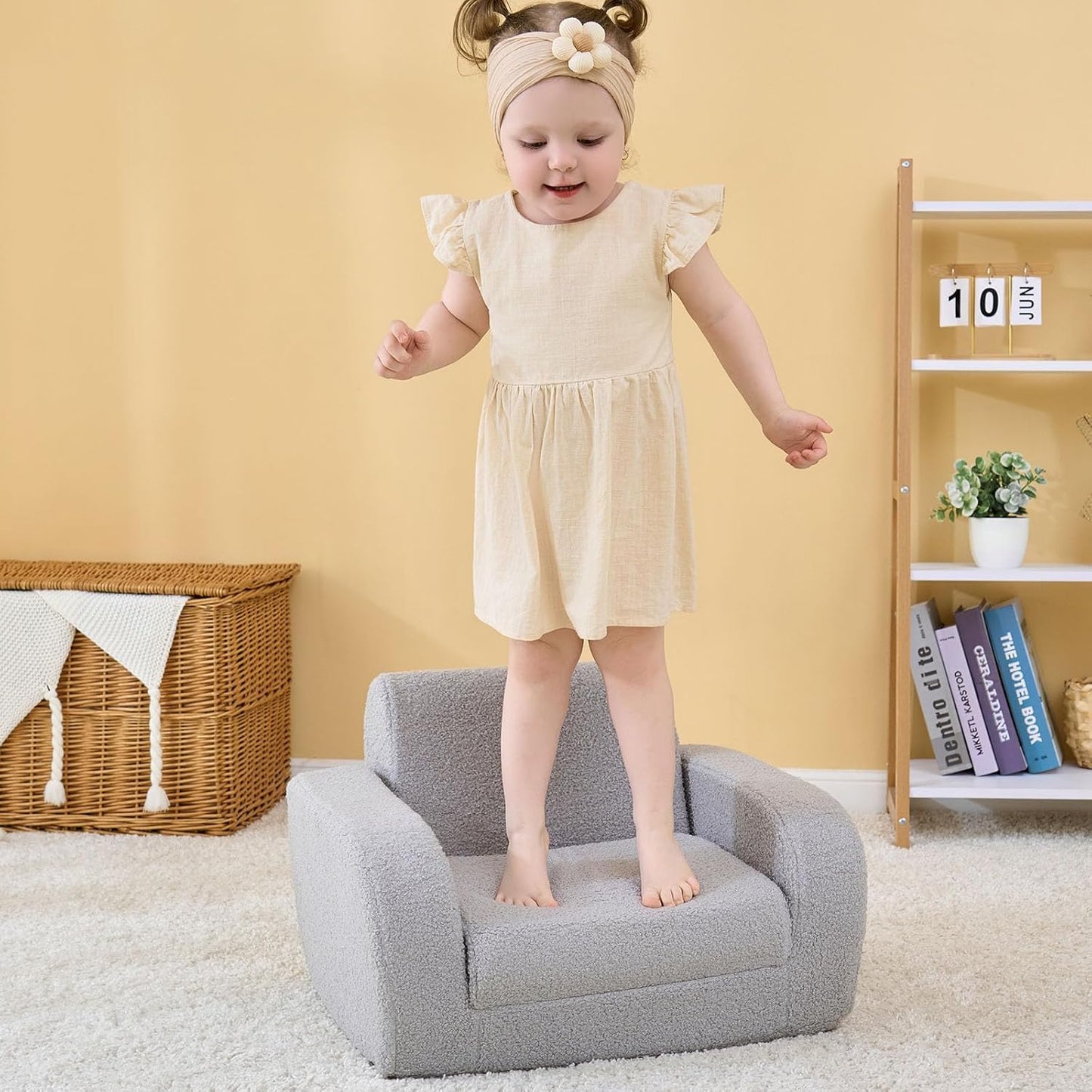 KidBloom 3-in-1 Toddler Couch, Toddler Chairs Comfy 1-3 Years Old, Kids Couch Bed Fold Out, Gifts for 1 2 Year Old Girls Boys