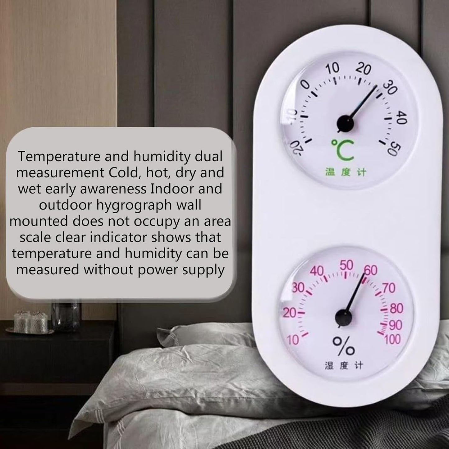 Mechanical 2 in 1 Thermo-Hygrometer HighAccuracy Hygrometer Thermometer Wall Mounted for BabyRoom, Greenhouses