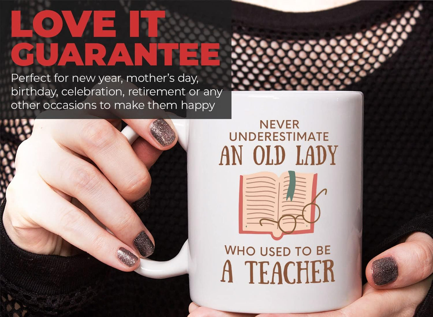 Bubble Hugs Book Lover Coffee Mug 11oz White - Never Underestimate Old Lady - Reading Reader Grandma Retired Teacher Book Lover Bookish Novelist Librarian Writer