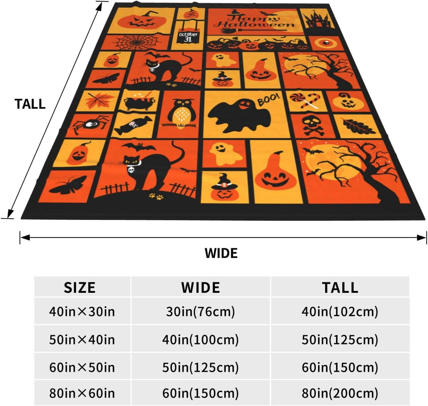Halloween Happy Halloween Blanket Halloween Throw Blanket Flannel Lightweight Soft Plush Fuzzy Blankets for Bed Sofa Couch Livingroom Chair Car Travel Pet 50"x40"