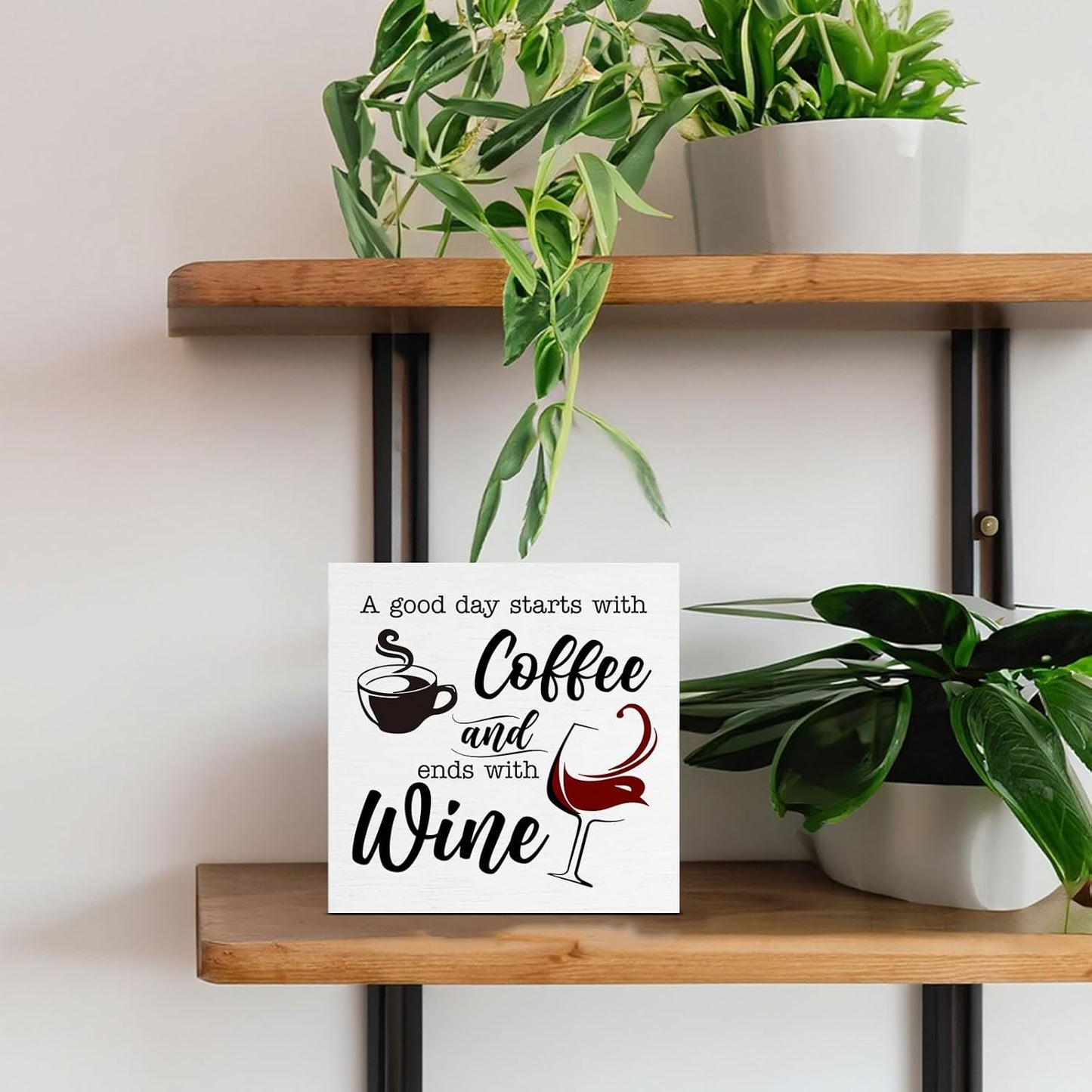 Coffee Wine Bar Decor Sign, Gifts For Colleagues Friends, Rustic Wood Block Sign for Home Kitchen Bar Shelf Table Decoration 5 x 5 Inches