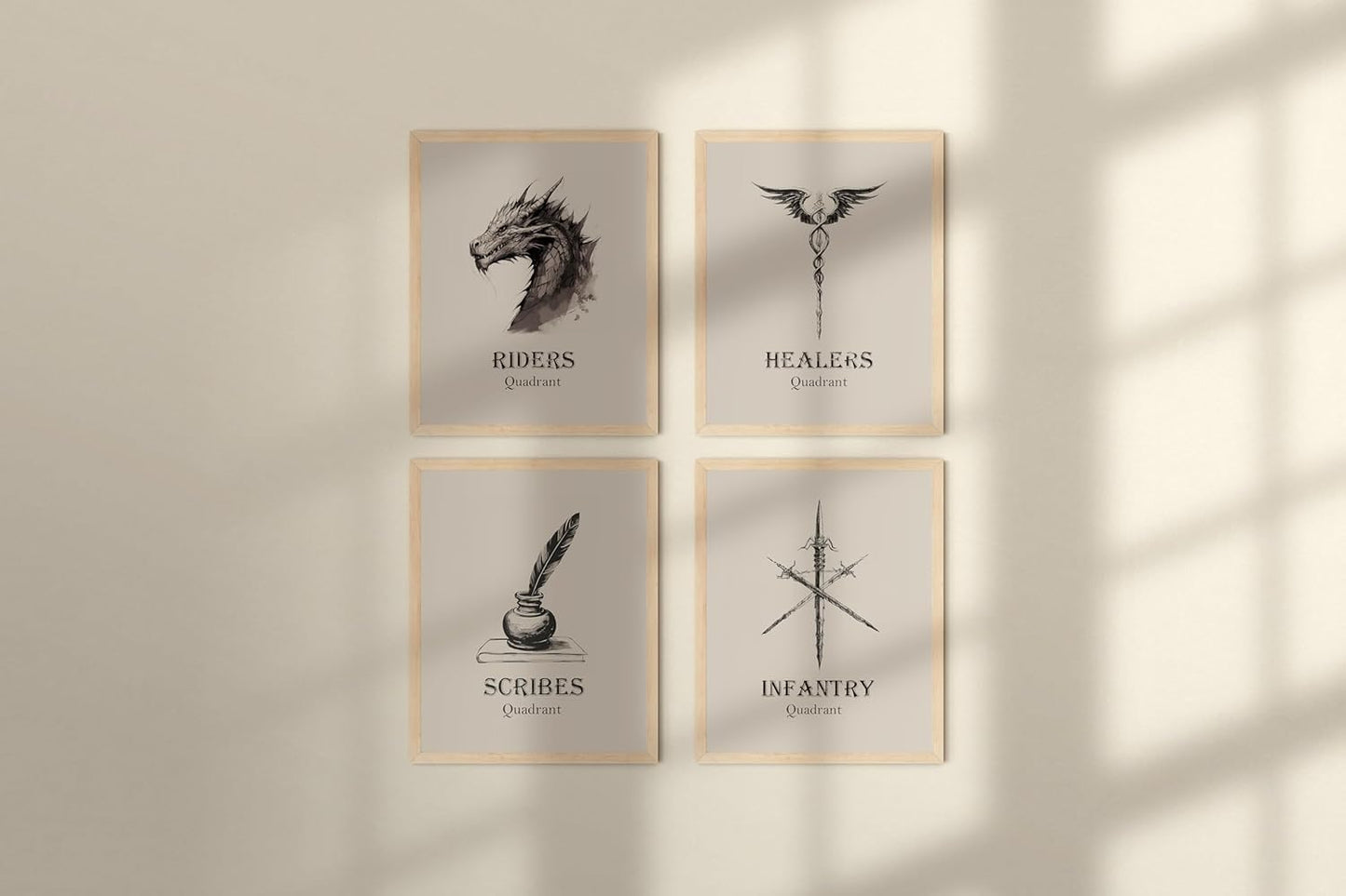 TwoDays Fantasy Dragon Wing Bookish Merch Room Decor - War College Four Quadrants Inspired Wall Art Prints for Fans Gifts, Romantasy Book Merchandise Posters (8" X 10", Set of 4, UNFRAMED)