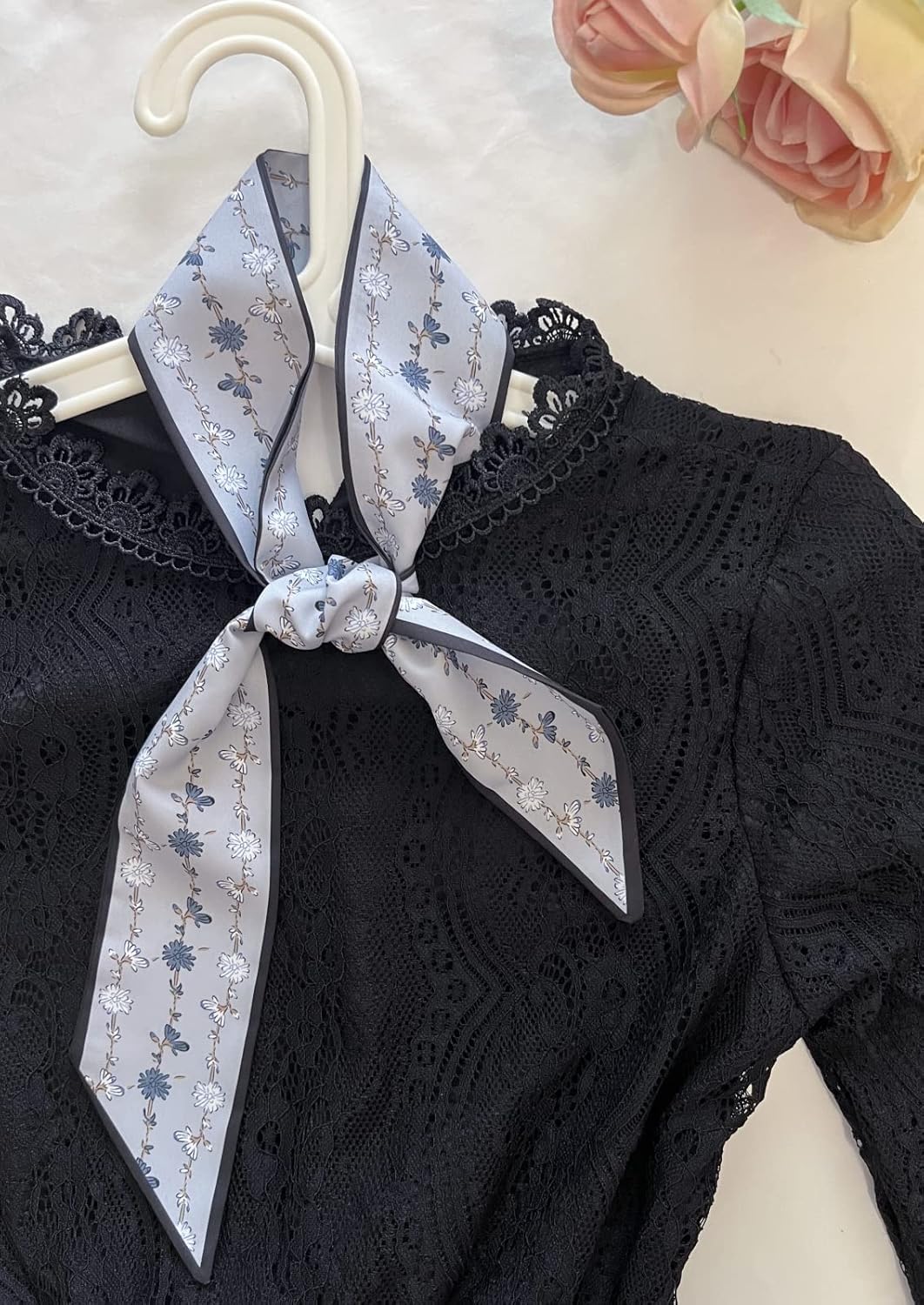 5PCS Floral Scarf for Bags Handbag Handle Ribbon Satin Neck Scarf Neckerchief Headbands Hair Scarf for Women Girls