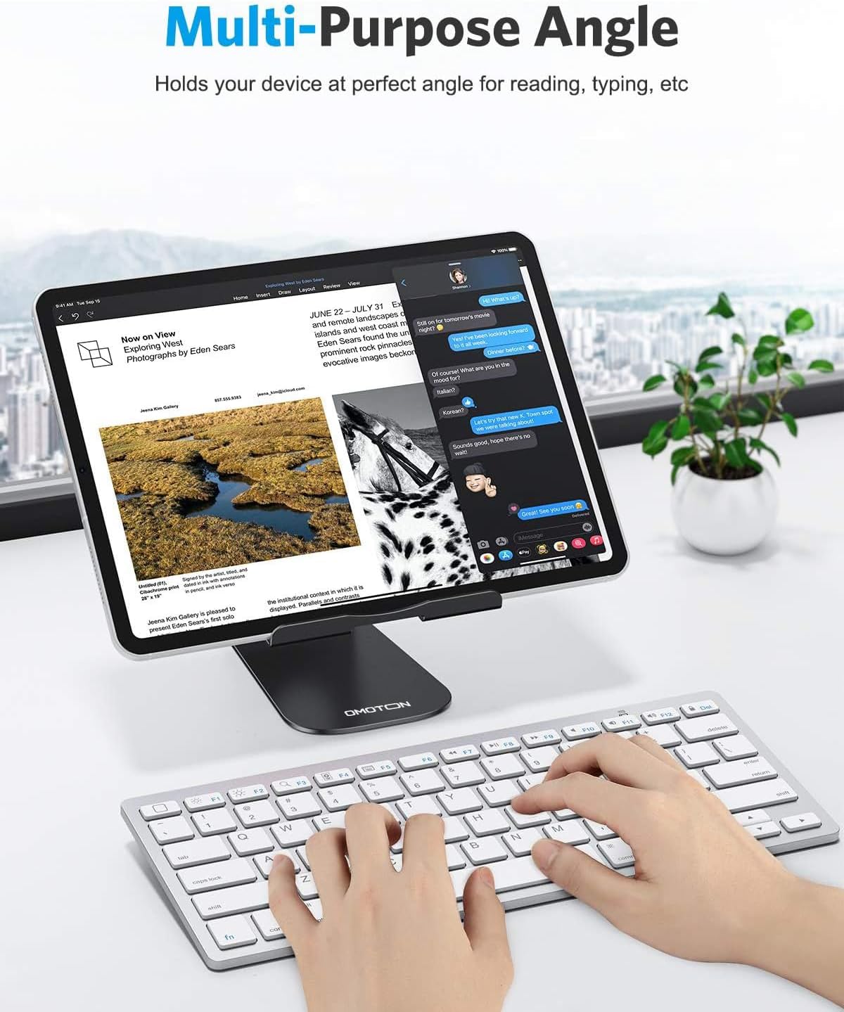OMOTON Tablet Stand Holder Adjustable, T1 Desktop Aluminum Tablet Dock Cradle Compatible with iPad Air/Mini/Pro 11/12.9, iPad 10.2/9.7, Samsung Tab and More, Black