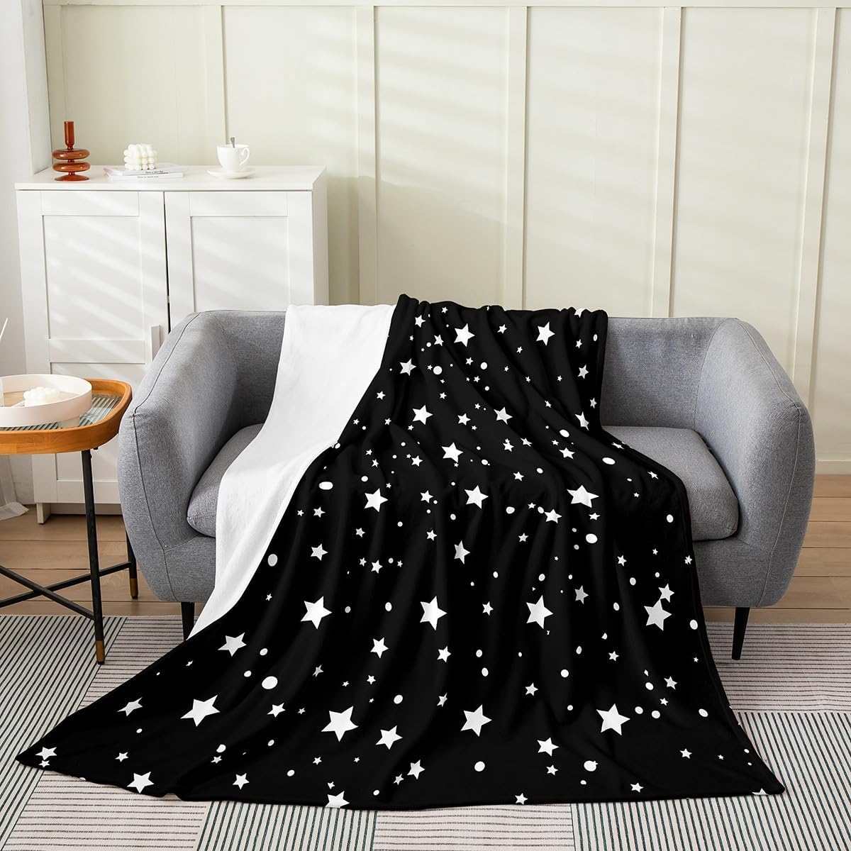 Erosebridal Starry Sky Blanket Twin 60X80 Inch Galaxy Star Throw Blanket for Kids Boys Girls, Outer Space Fleece Blanket, Black and White Geometric Polka Dots Bed Blanket Warm Bedroom Decor