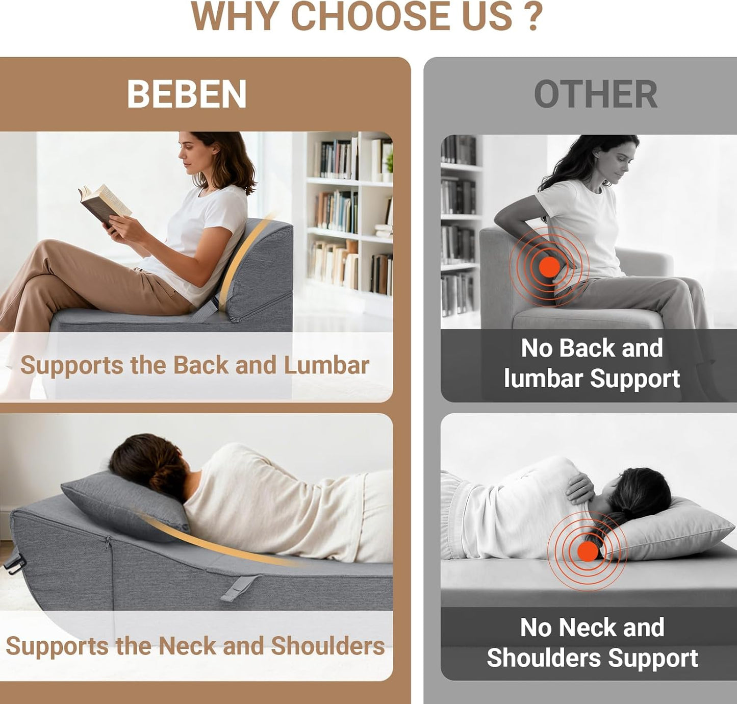 BeBen Folding Sofa Bed Chair, Convertible Sleeper Chair Futon Couch, Foldable Boneless Floor Lounger Sofa, Single Foam Chair Bed for Small Spaces, Dorm, Guest Room, Living Room, Apartment, Grey