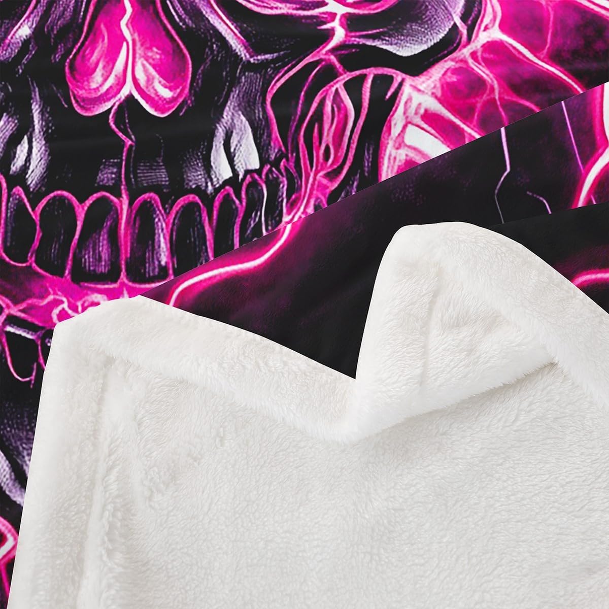 Pink Lightning Skeleton Bed Blanket,Gothic Skulls Flannel Blanket for Room Decor,Happy Halloween Theme Fleece Blankets for Kids Adults Sofa Dorm Decor,Throw 50"x60"