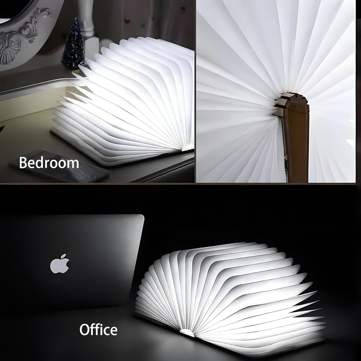 5.7Inch Wooden Book Light, 3 Colors Folding Book Lamp, USB Rechargeable,Unique Lamp,Book Lovers Gifts