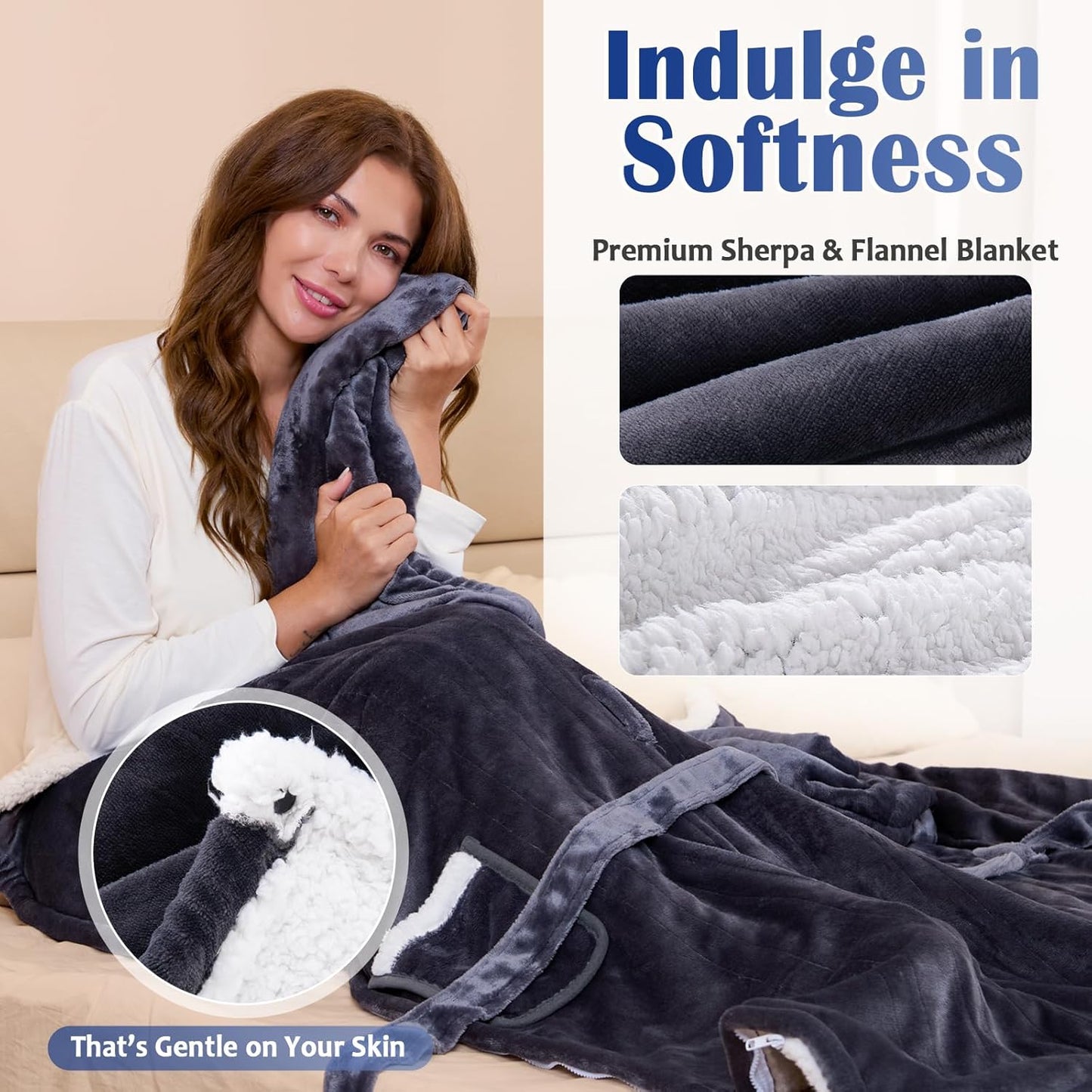 Wearable Heated Blanket Electric Snuggle Throw Blankets,Flannel&Sherpa Heating Blanket with Sleeves Foot Pocket