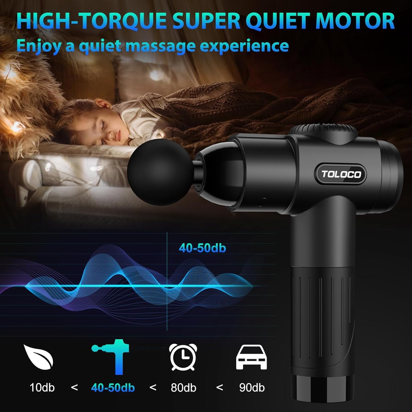 TOLOCO Massage Gun, Deep Tissue Back Massage for Athletes for Pain Relief, Percussion Massager with 10 Massages Heads & Silent Brushless Motor, Valentines Day Gifts for Him Her, Black