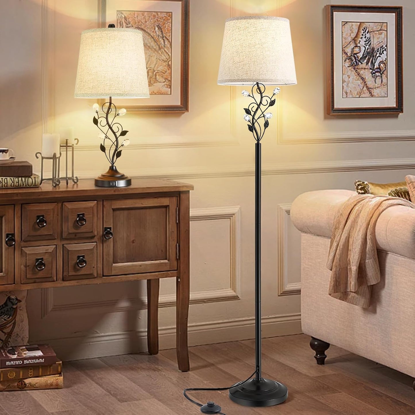 Sheeta 65’’ Floor Lamps for Living Room with 3 Color Temperatures LED Bulb, Standing Lamp Tall Farmhouse Floor Lamp with Rustic Leaf Design, Tall Lamps for Living Room Bedroom Office Reading, Black