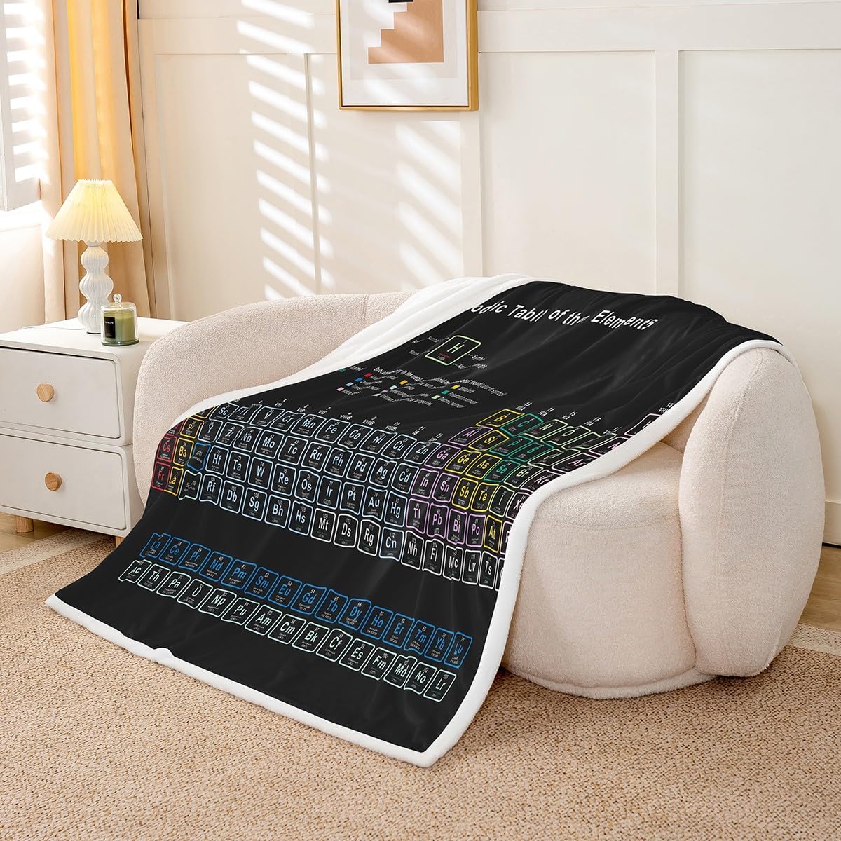 Erosebridal Chemistry Theme Sherpa Blankets Throw Size, Periodic Table of Elements Throw Blanket, Science Chemistry Lovers Plush Bed Blanket for Kid Teens Boys Man Bedroom Decor Sherpa Blanket, Black