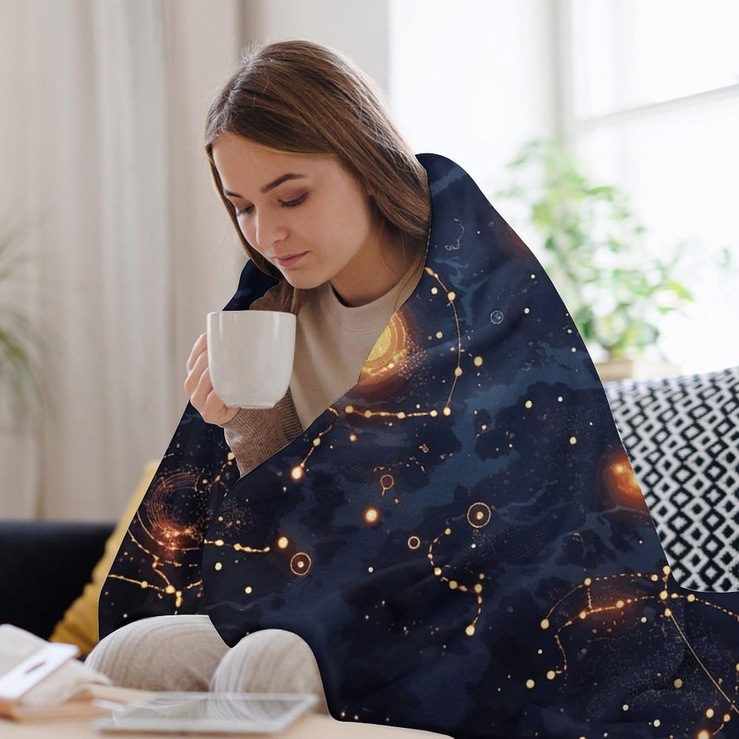 Star Constellation Map Blanket Super Soft Lightweight Throw Blanket Cute Cozy Warm Bed Blanket Decorative Fuzzy Blanket All-Season Home Decor Gift for Sofa Couch Living Room 50"*60"（130 * 150cm）