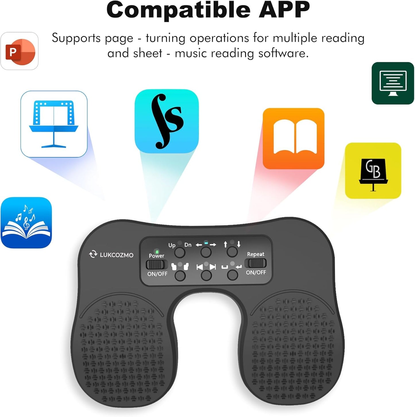 Page Turner for Musical Instruments - Wireless Page Foot Pedal Turner with Anti-Slip Rubber, Silent Rechargeable Design for iPad, Tablets, Phones. Rudder Pedal Tuner Pedal
