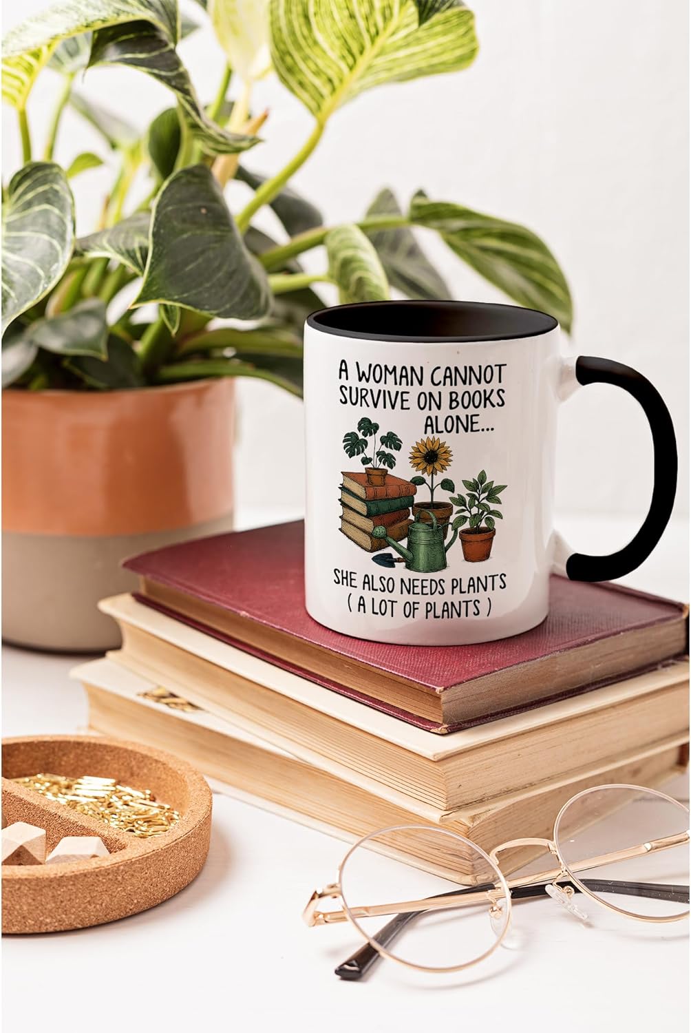 Book and Plant Lover Coffee Mug, Mugs for Reading and Gardening Lovers, Book Lover & Gardener Mug, Gardner Gifts for Women, Novelty Design for Bookworm and Gardening Enthusiasts