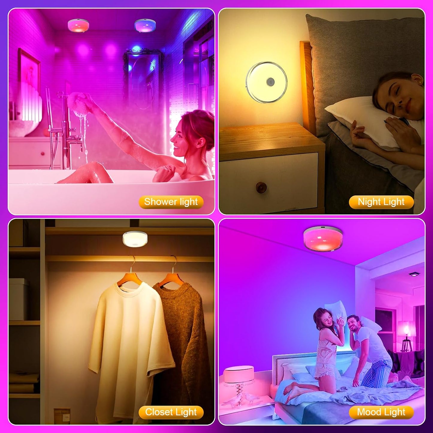 Rechargeable Shower Light, 15 Color Changing Mood Light with Remote, 2600mAh Battery, No Wiring, for Shower, Bathroom, Closet, Bedroom, Livingroom (3Pack-White, 3Pack)