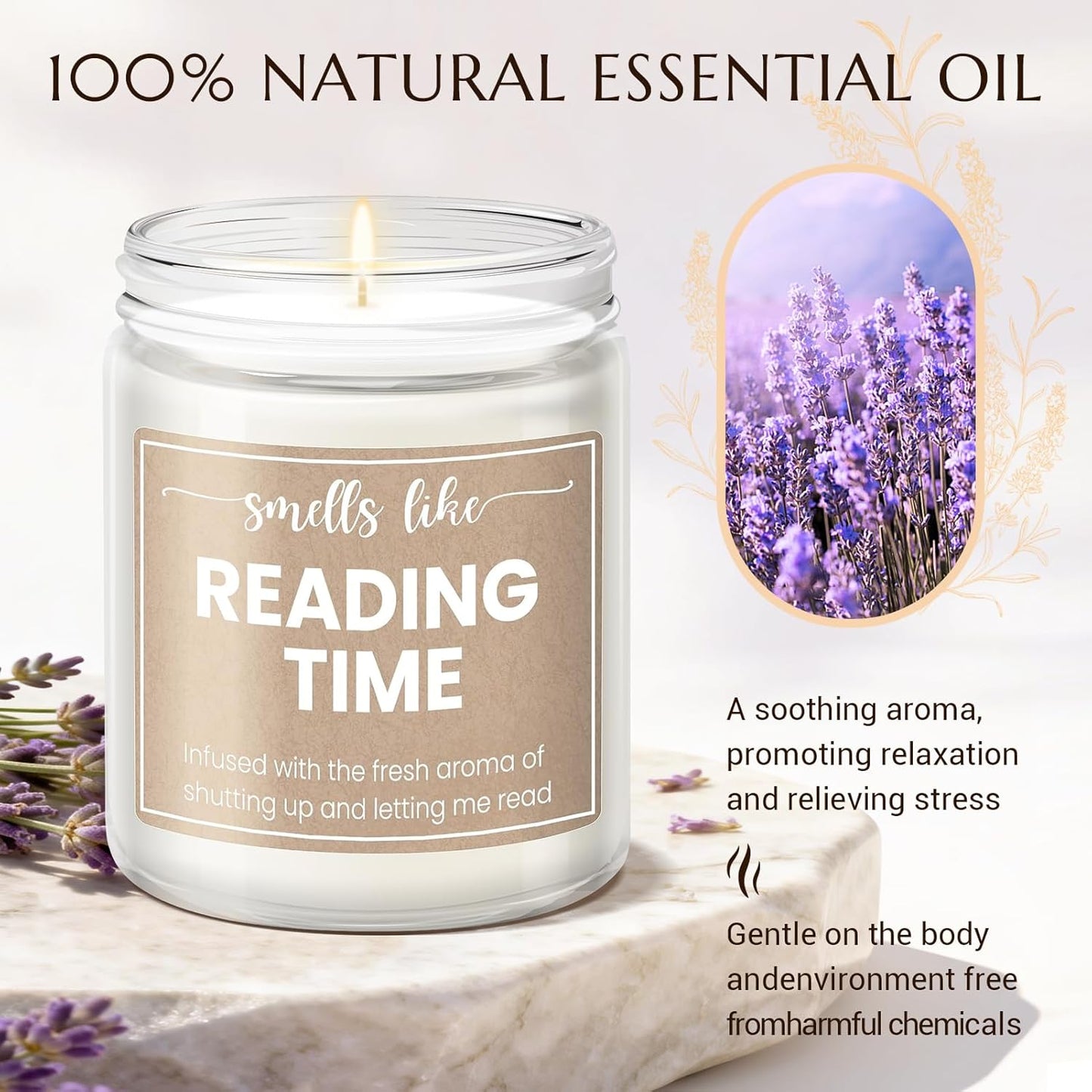 Gifts for Book Lovers - Book Lover Gifts for Women, Present for Readers, Smells Like Reading Time - Lavender Scented Candle