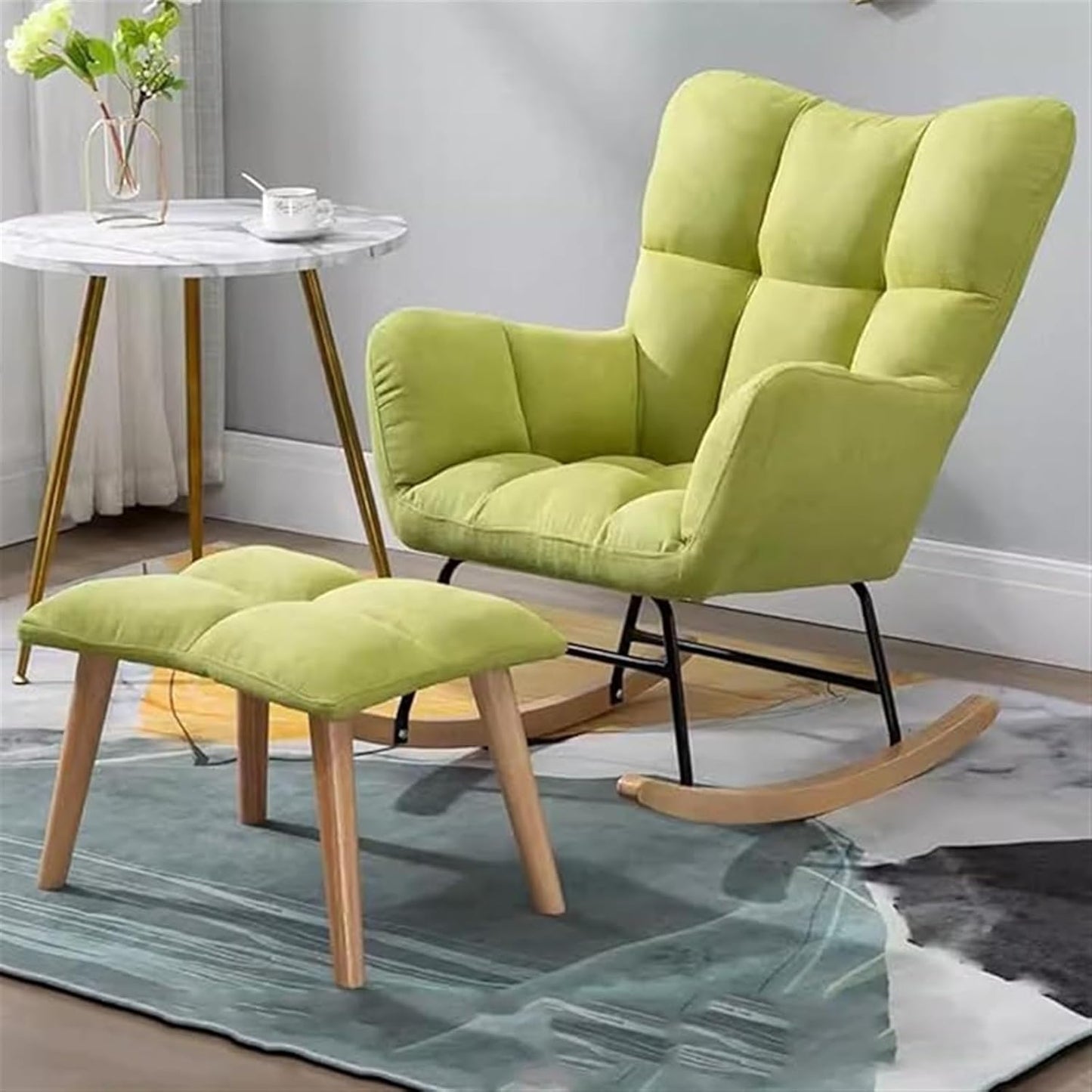 LSLYTQ Fabric Armchair with Footstool - Rocking Chair, Rocking Chair for Mid Century Living Room, Leisure Sofa Side Chair - Sledge