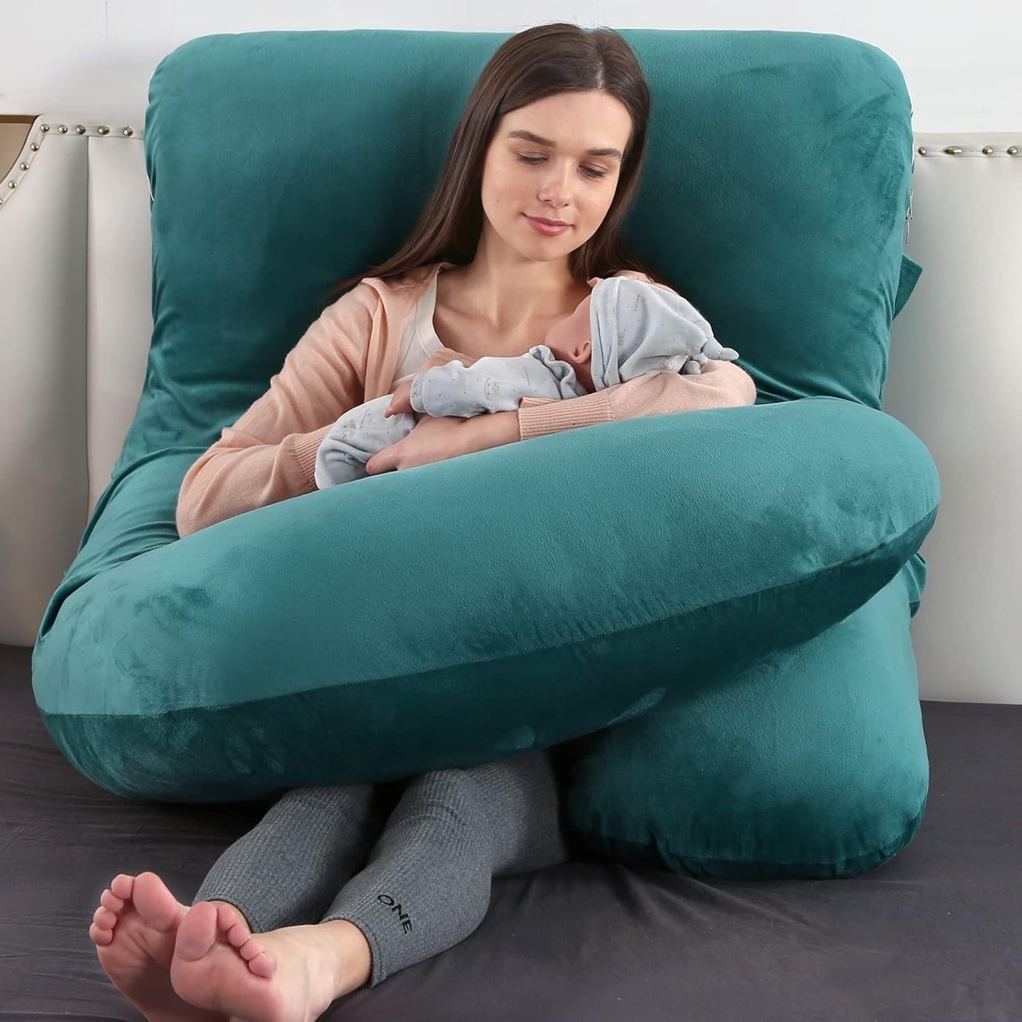 Full Body Pregnancy Pillow for Women-57 Inch U-Shaped Maternity Pillow with Removable Washable Cover Support for Back,Hips,Belly,Legs & Neck (Velvet,Forest Green)