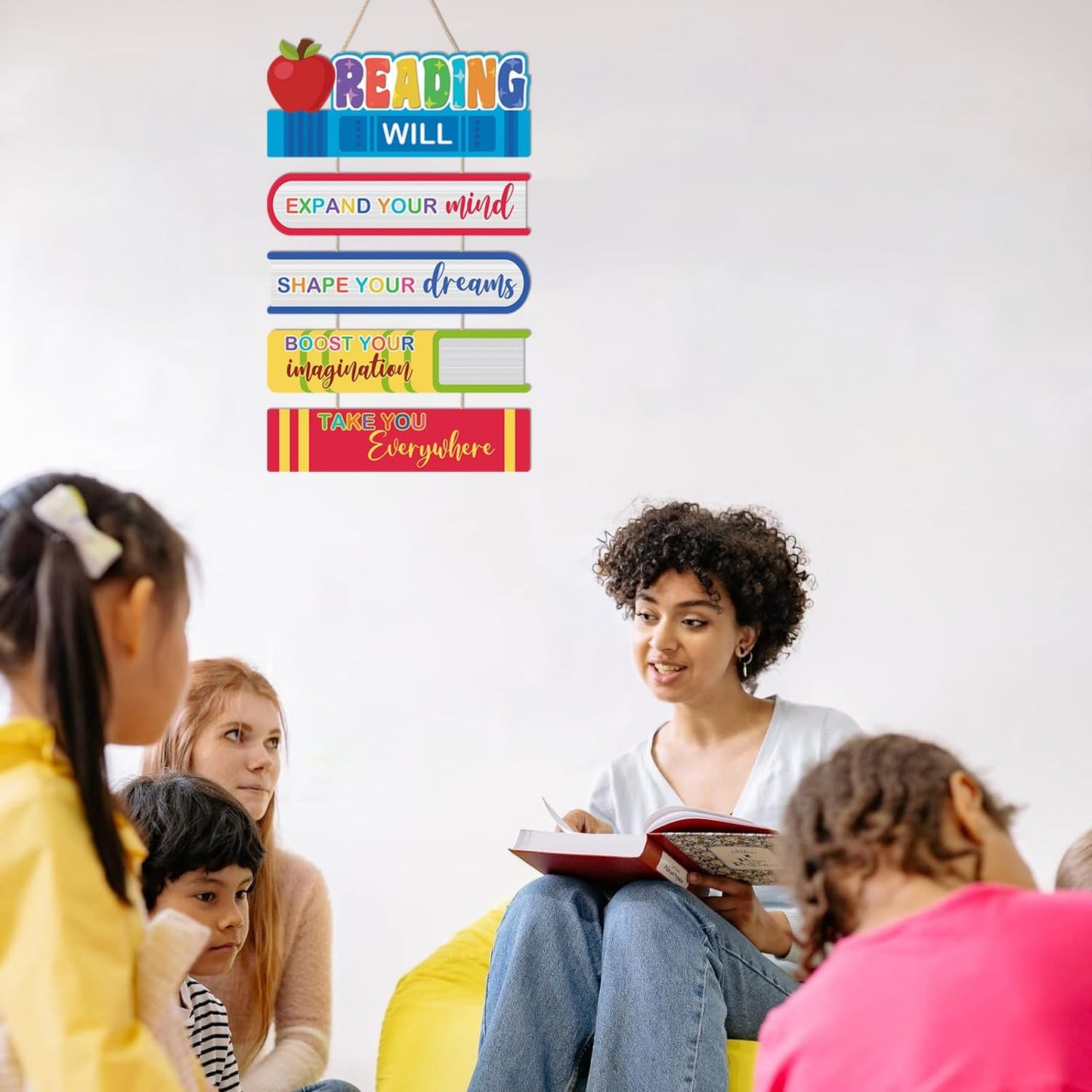 HOURIA Colorful Reading Classroom Decorations,Reading Will Take You Everywhere School Library Wall Decor,Book Lovers Gifts,11.4X21.5” Inspirational Quotes Wood Sign for Kids' Room Elementary Classroom