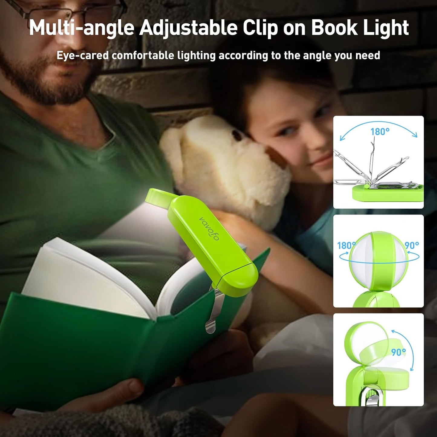 VAVOFO USB Rechargeable Book Light, Blue Light Blocking, Amber Light Clip On Bookmark Shaped Reading Light, Eye Care 6 LEDs Book Light for Bookworms Reading in Bed with 9 Lighting Modes (Neon Green)