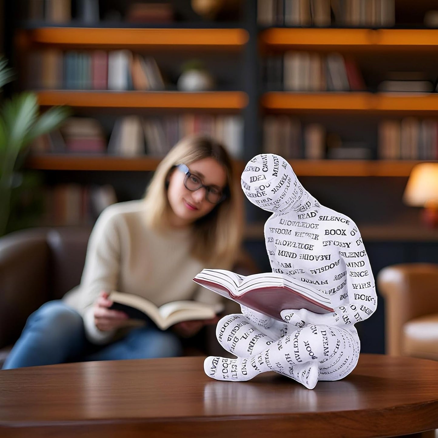 SHENGTIAN Resin Reading Woman Statue - Reading Nook Decor, Desk Figurines, Reading Room Reading Decor, Book Lover Decor & Shelf Sitters - Reading Statue, Reading Figurine for Reading Offic Decor