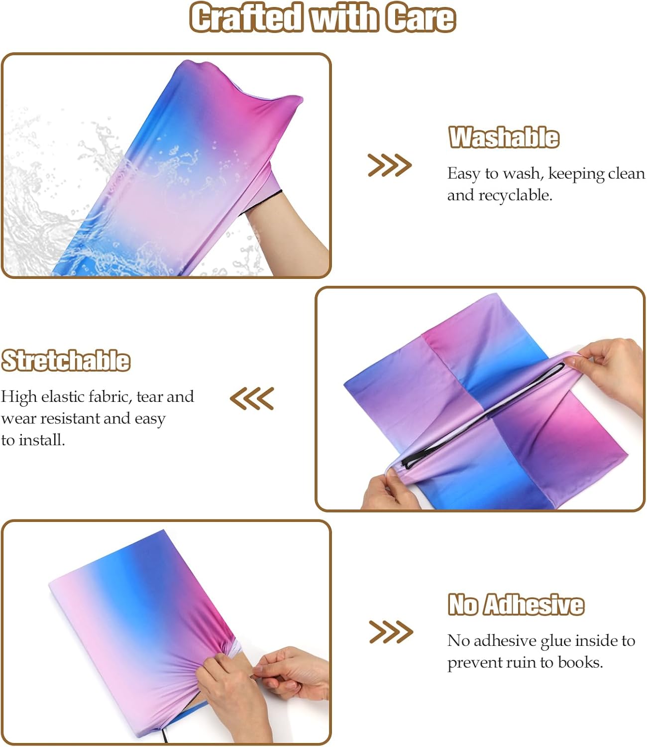 Moko Stretchable Book Cover, Reusable Jumbo Cover Protector for Textbook Hardcover Books 9 x 11 in, Fabric Book Sox, Back to School Supplies, 7 PCS