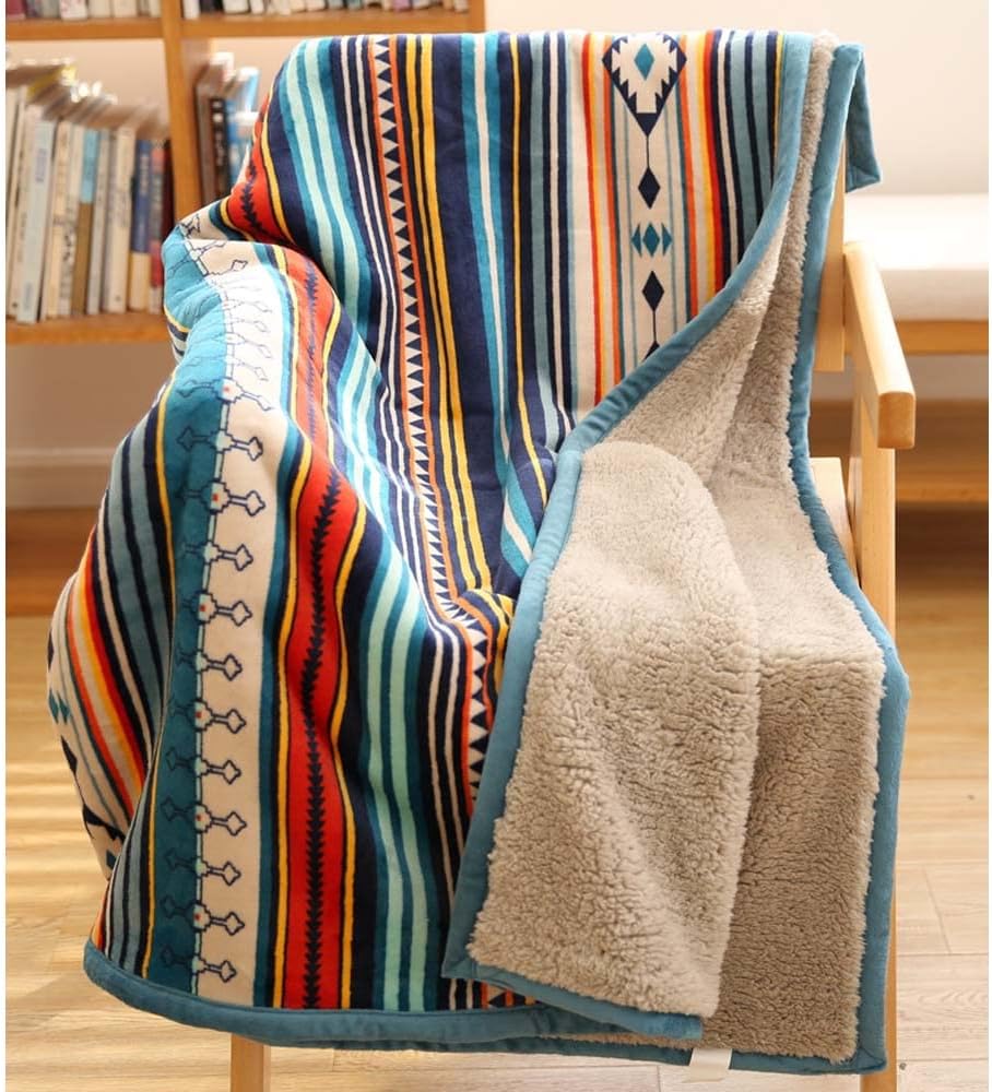 COTTEBED Flannel Sherpa Boho Throw Blankets,All Seasons Lightweight Super Soft Cozy Comfy Fluffy Fuzzy,Fleece Bedding Blanket for Bed Sofa Couch Living Room Camping Travel(Bohemia,50x60)