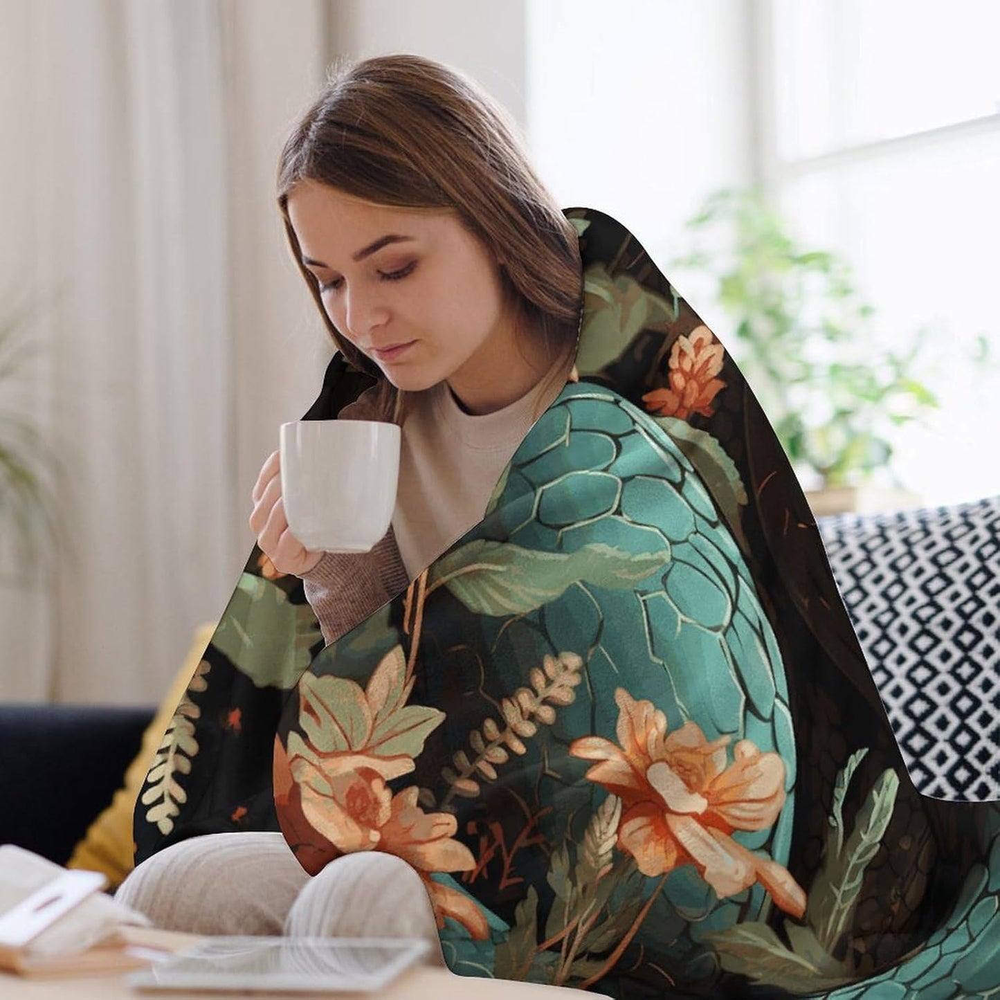 Snake and Flower Blanket Super Soft Lightweight Throw Blanket Cute Cozy Warm Bed Blanket Decorative Fuzzy Blanket All-Season Home Decor Gift for Sofa Couch Living Room 60"*80"（150 * 200cm）