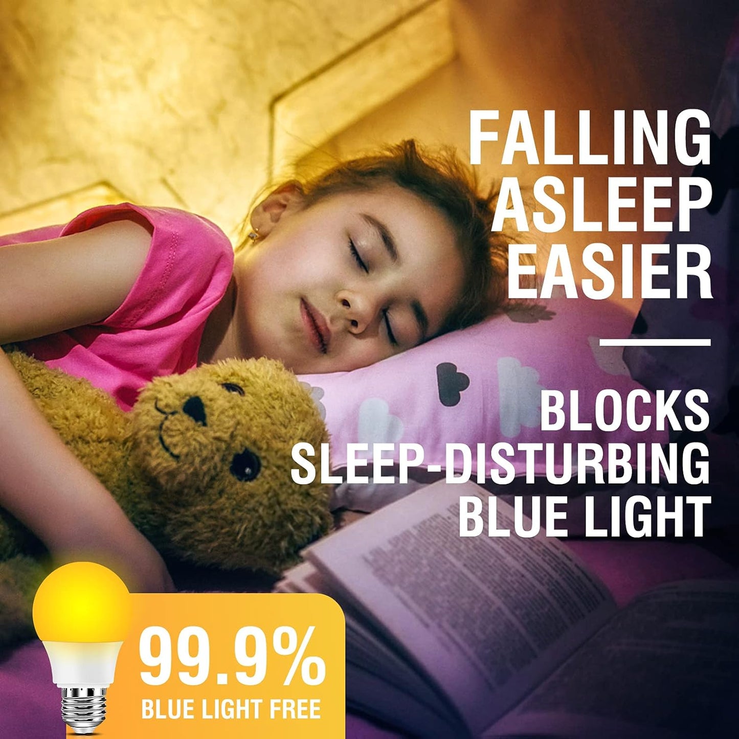 Neporal Amber Light Bulbs, 9W 60W Equivalent A19 Soft Light Bulb, Blue Light Blocking Warm Light Bulbs, 1800K Amber Night Light Bulb, Dim Bulb for Healthy Sleep and Baby Nursery Light (3)