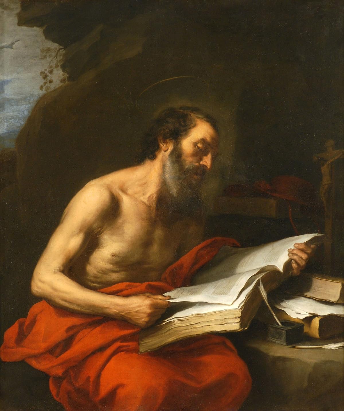 Saint Jerome Reading Painting By Bartolome Esteban Murillo 20"X24" Image Size on CANVAS Fine Art Print Poster Shipped Rolled-up