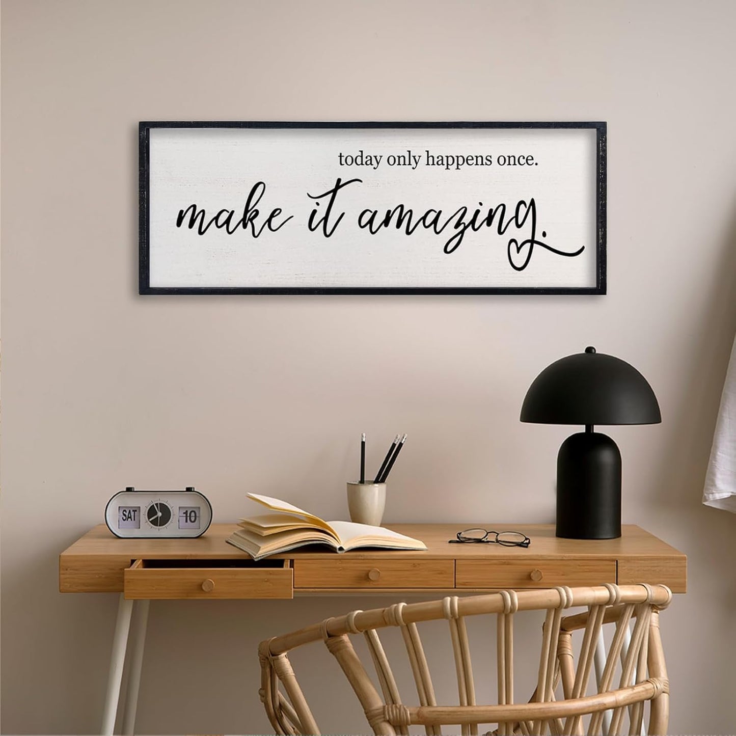 comurdyo Today Only Happens Once Make It Amazing Wall Art Decor 32x12 Inch Inspirational Motivational Quote Wall Sign (Black)