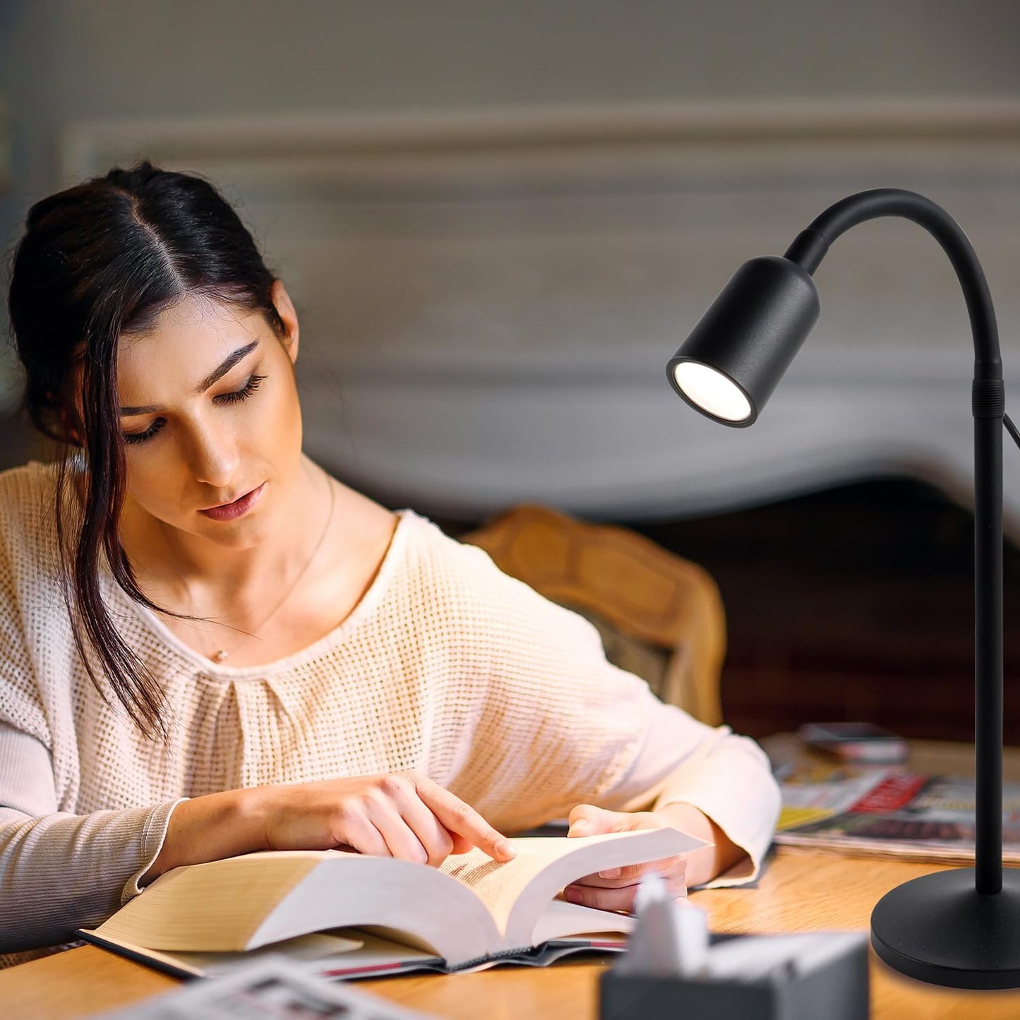 DAMI Dimmable LED Desk Lamp USB Powered, 3 Color Modes Flexible Gooseneck Reading Light, Eye-Caring Small Table Lamp for Home Office Study Bedroom Dorm Bedside - Black