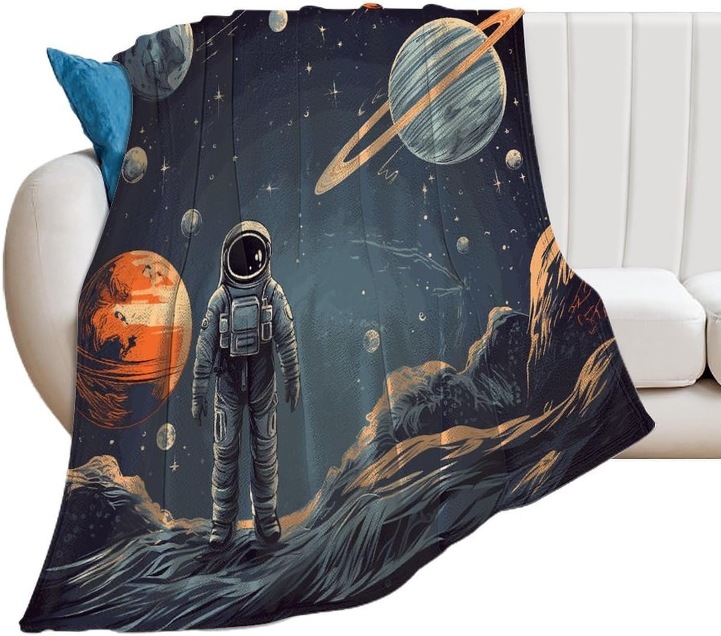Planets and Astronaut Galaxy Throw Blanket for Couch Super Soft Warm Lightweight Throw Blankets Cozy Flannel Bed Blanket Cute Decorative Blankets for All Seasons Home Decor Gift 30"*40"（76 * 100cm）