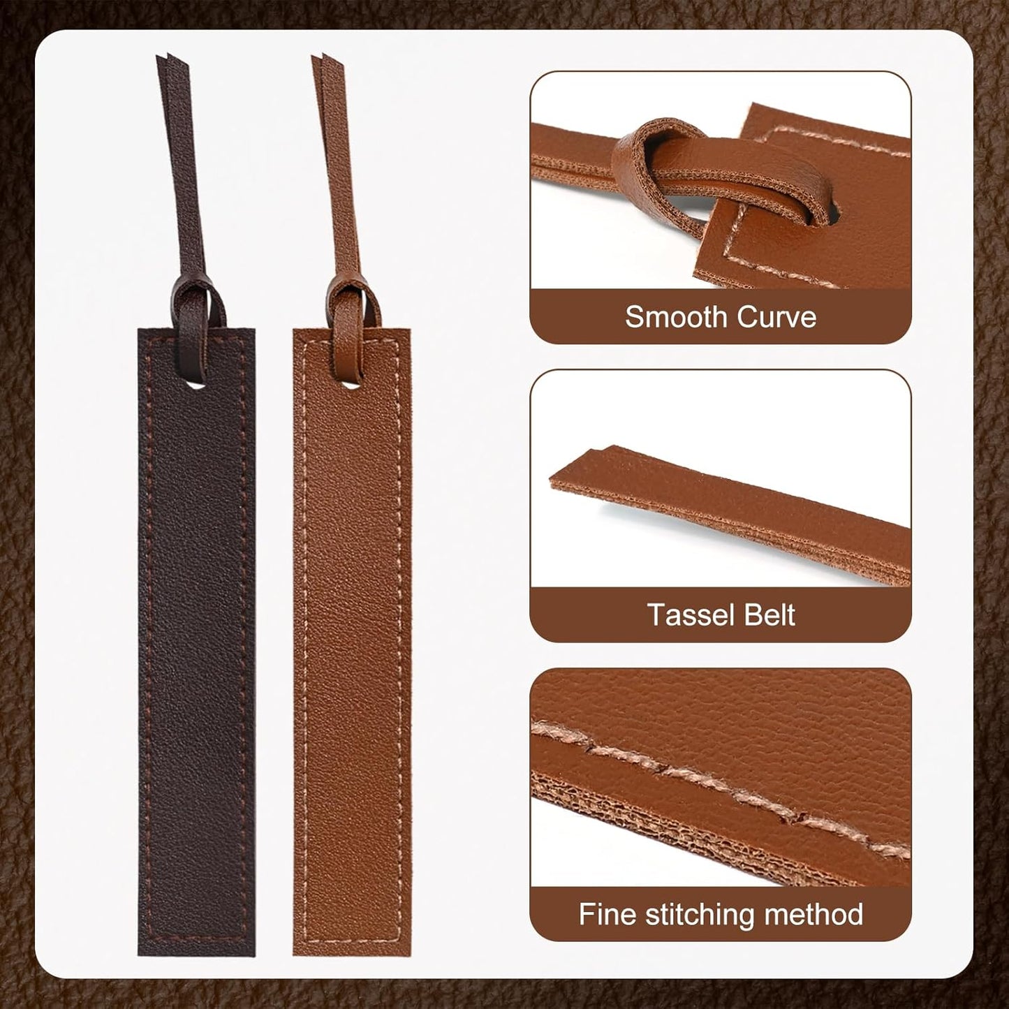 6 Pcs Leather Bookmarks with Tassels, Handmade Stitched Bookmarks - Classic Retro Style Page Markers, Unique Reading Gifts for Book Lovers, Men, Women, Readers, Teachers and Students