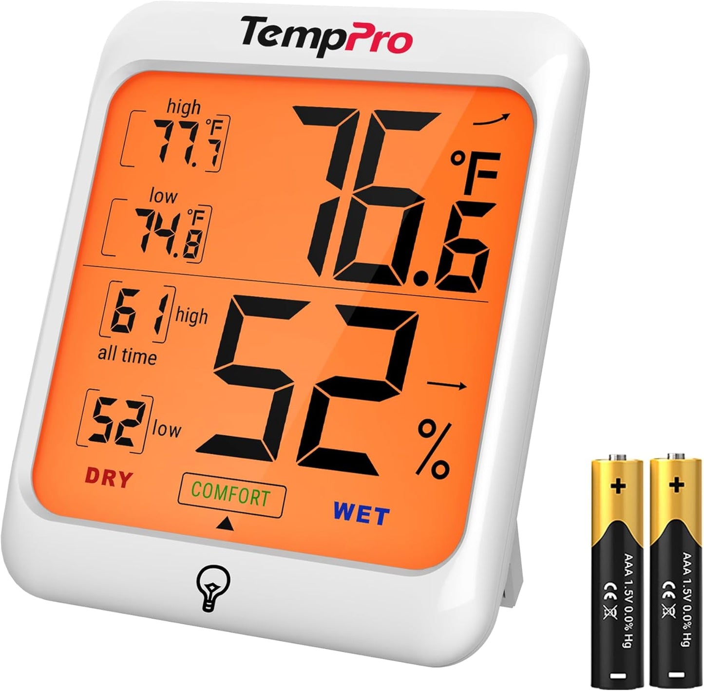 ThermoPro TP53 Digital Hygrometer Indoor Thermometer for Home, Temperature Humidity Sensor with Comfort Indicator & Max Min Records, Backlight Display Room Thermometer Humidity Meter, LCD