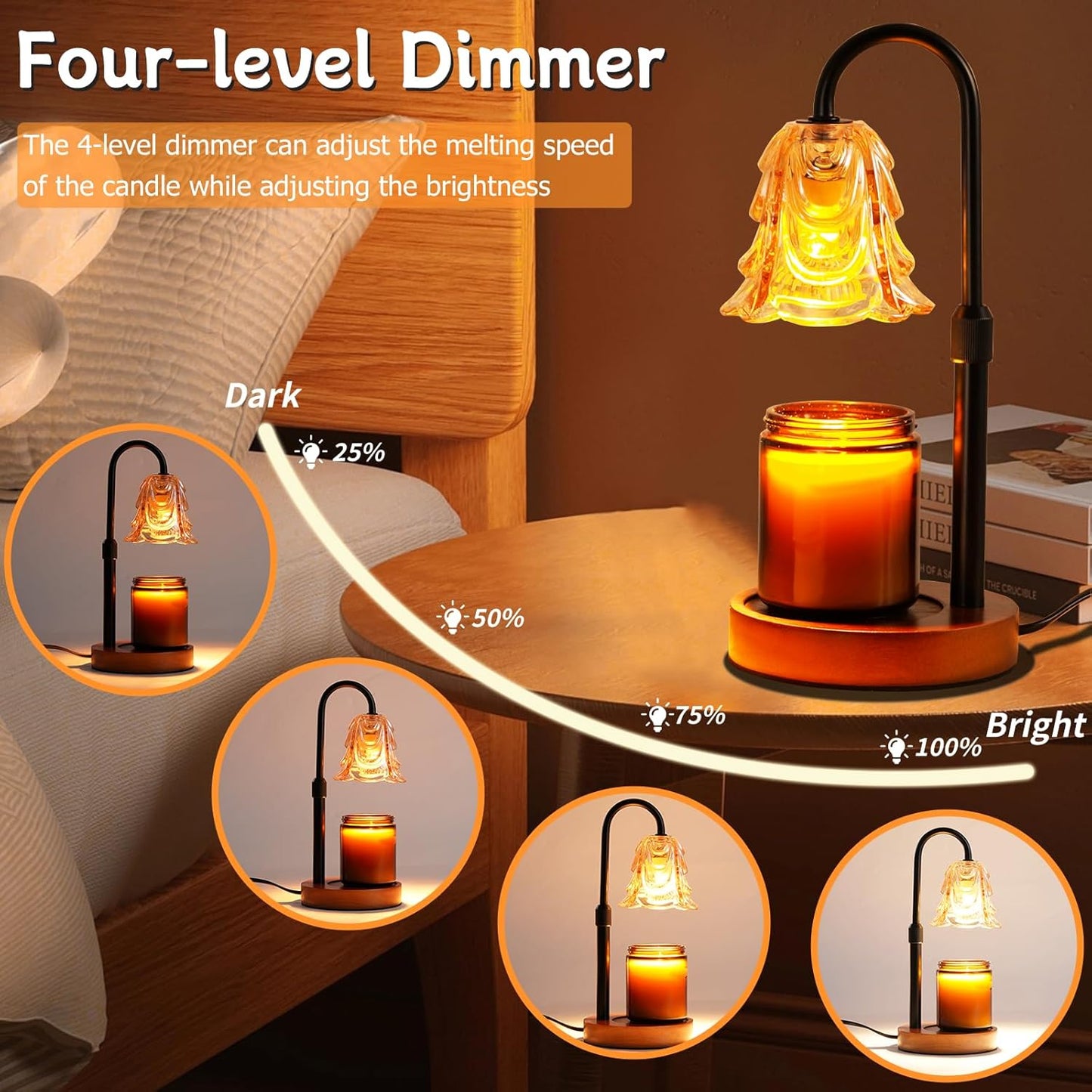 Candle Warmer Lamp with Timer and Dimmer, Birthday Gifts for Women Mom, Adjustable Height Vintage Candle Lamp with 2 Bulbs for Jar Candles, Home Kitchen Office Living Room Decor