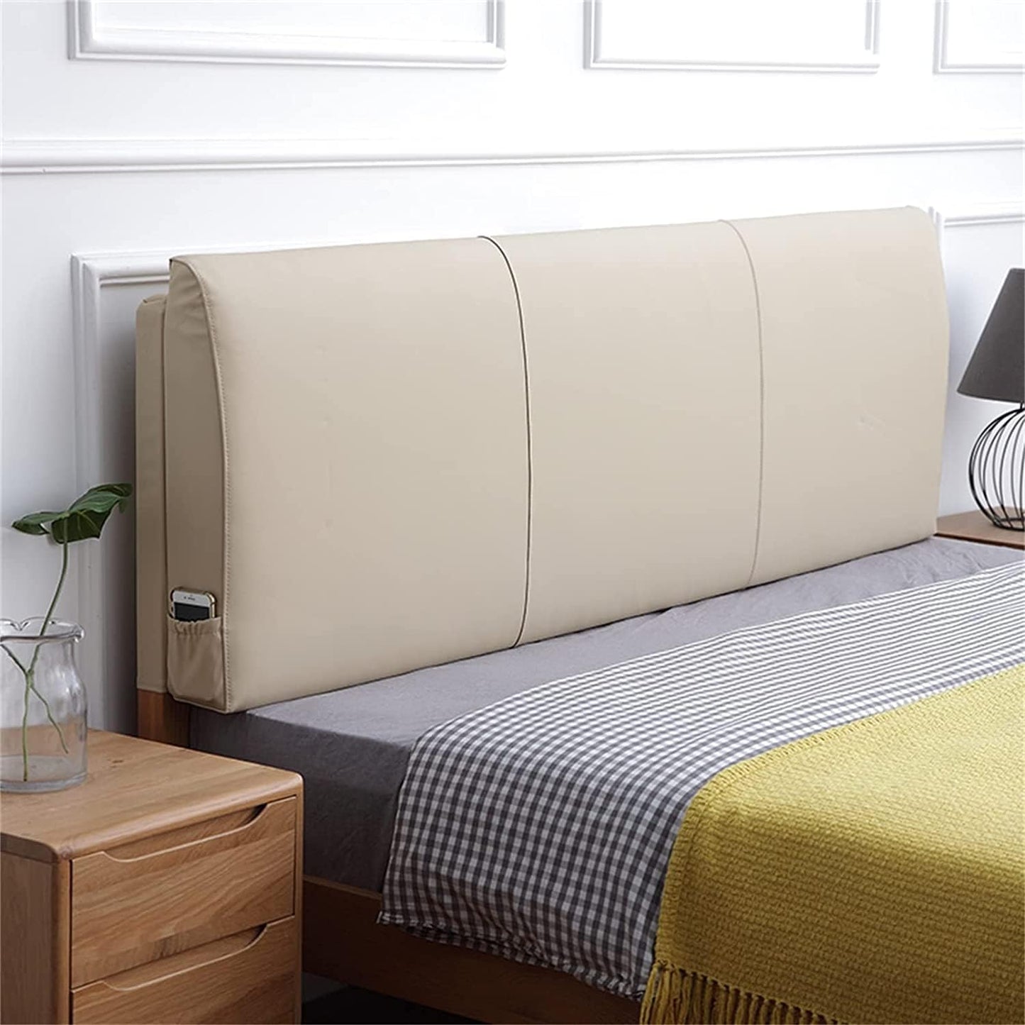 Large Reading Pillow Leather Headboard Backrest Rest Cushion,Rebound Sponge FillingUpholstered Lumbar Pad Washable Cover(Size:No headboard 78.7"/200cm,Color:B)