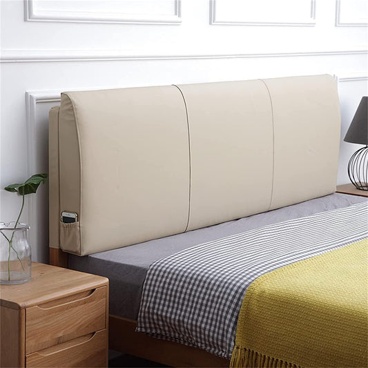 Large Reading Pillow Leather Headboard Backrest Rest Cushion,Rebound Sponge FillingUpholstered Lumbar Pad Washable Cover(Size:No headboard 78.7"/200cm,Color:B)