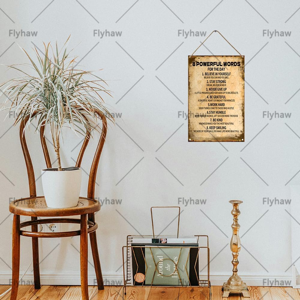 8 Powerful Words For The Day Wall Decor Wooden Block Sign Inspirational Signs Quotes Wooden Hanging Sign Rustic Wall Art Home Office Living Room Decor 8 x 12 Inches