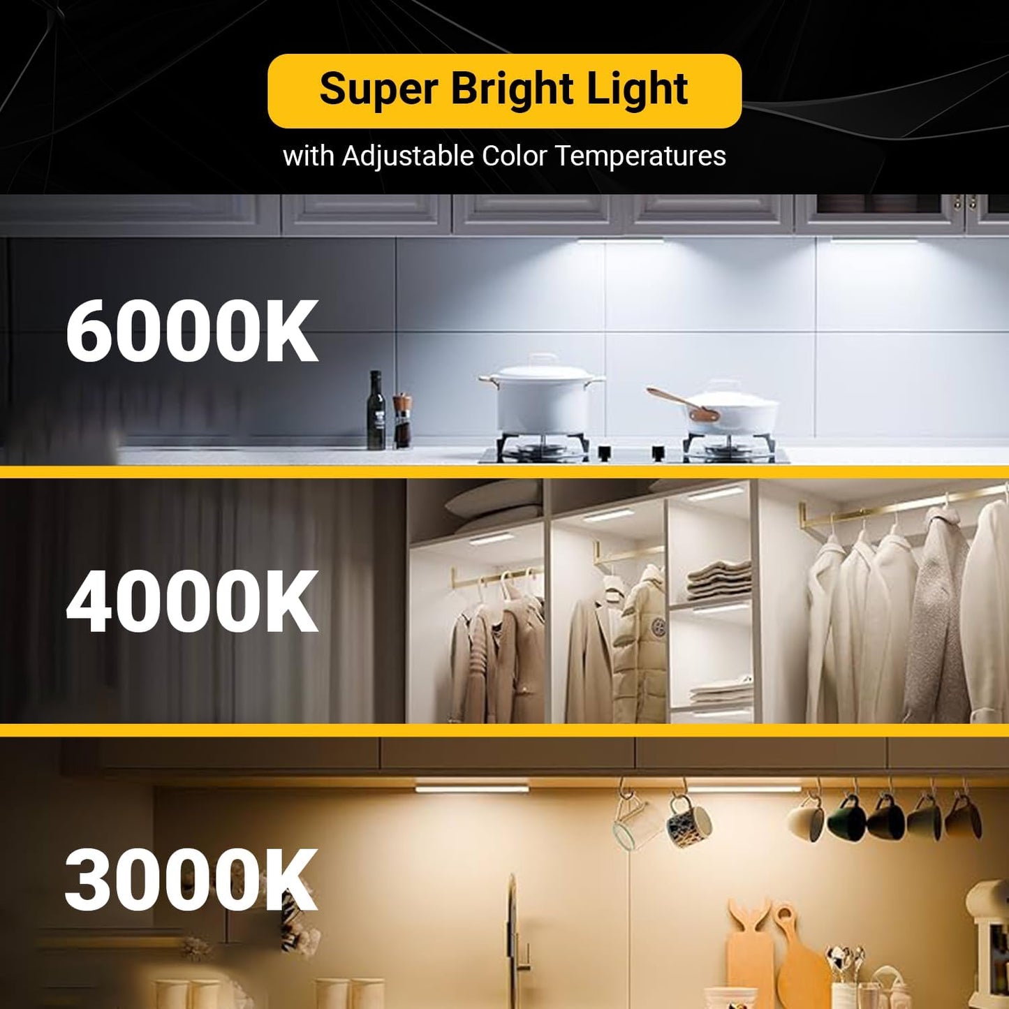 2 Pack Under Cabinet Lights 1500mAh, 40 LED Dimmable Closet Lights with 3 Adjustable Color Temperature, Rechargeable Battery Operated Motion Sensor, Under Cabinet Lighting for Kitchen,Closet (8 Inch)
